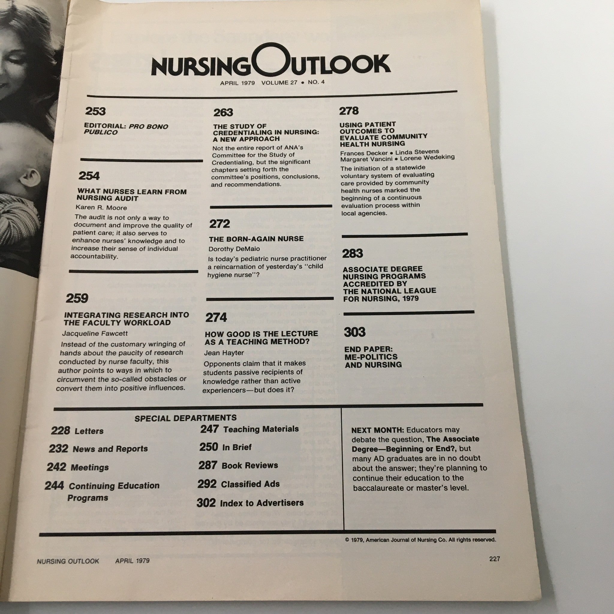 VTG Nursing Outlook Magazine April 1979 Evaluating Outcomes in Community Health