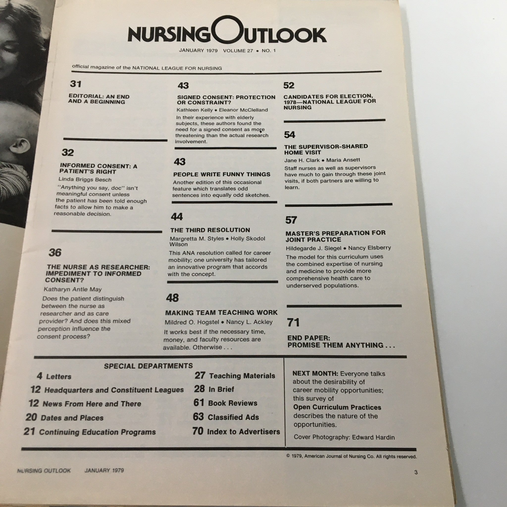 VTG Nursing Outlook Magazine January 1979 The Supervisor-Shared Hoome Visit