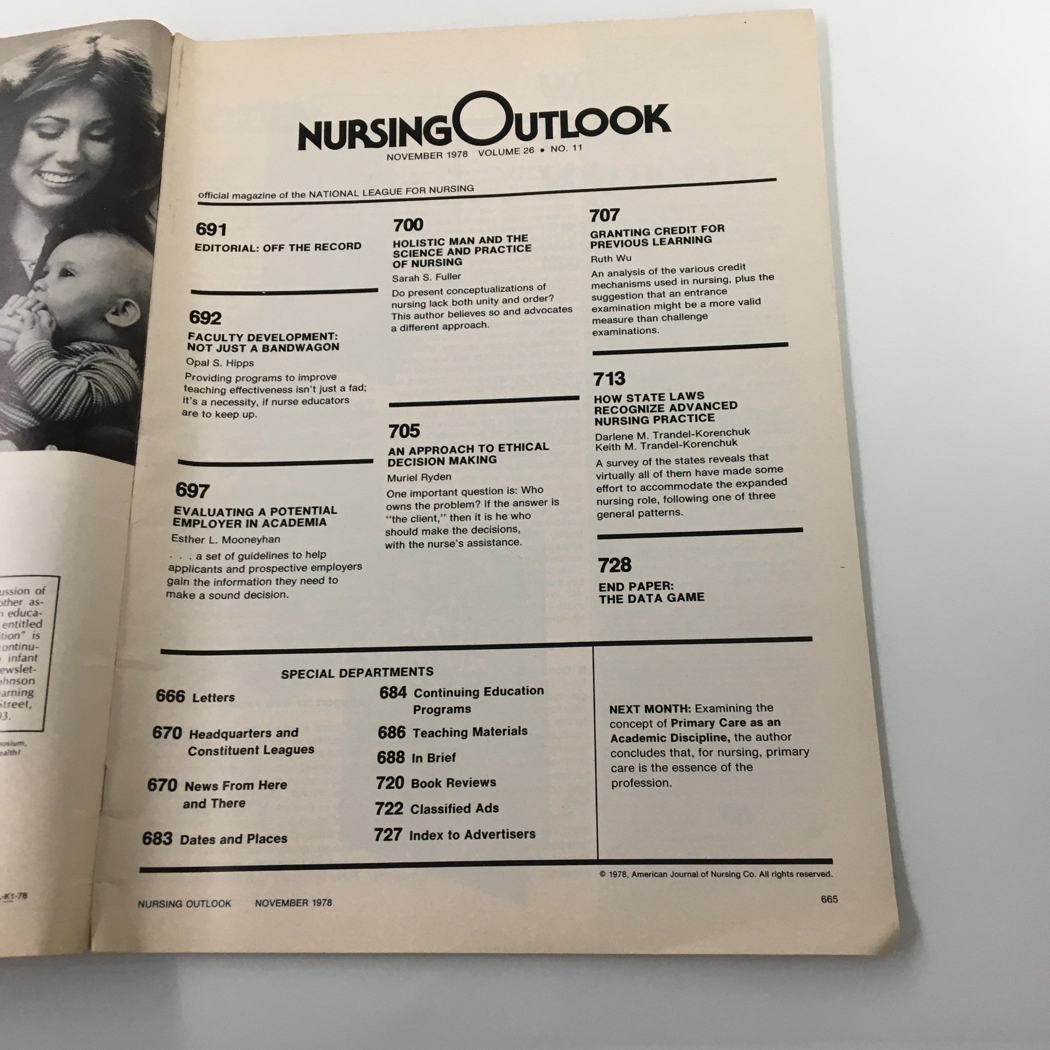 VTG Nursing Outlook Magazine November 1978 Evaluating A Potential Employer