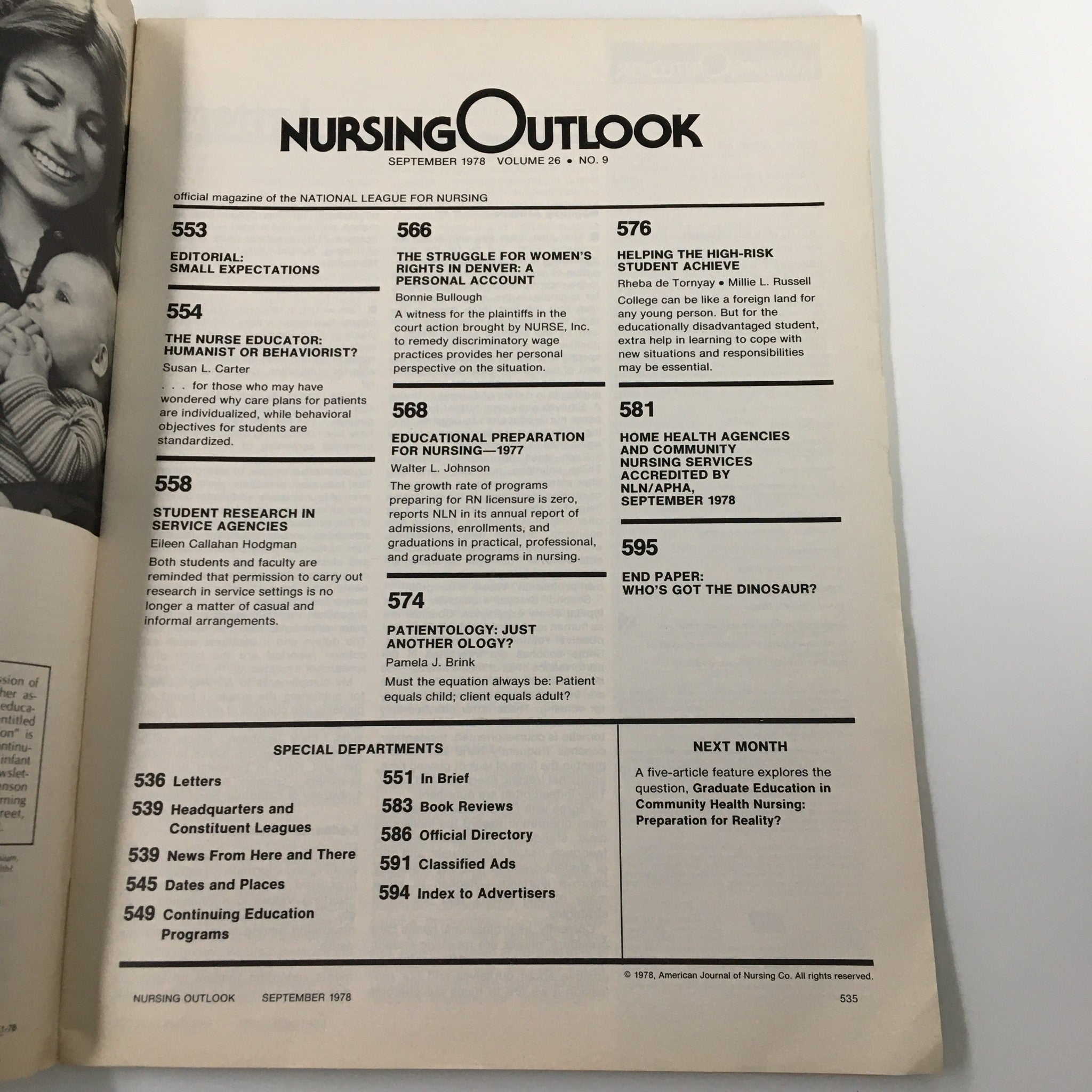 VTG Nursing Outlook Magazine September 1978 Student Research in Service Agencies