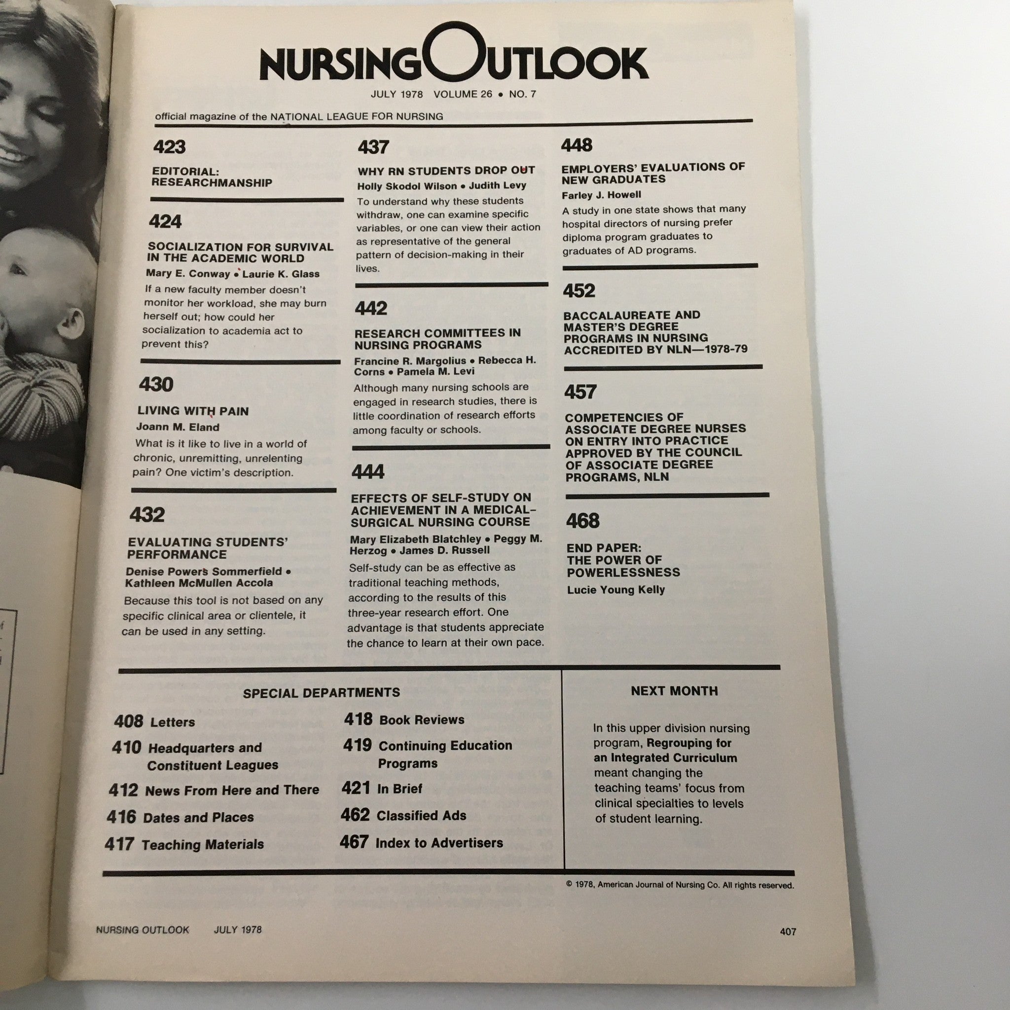 VTG Nursing Outlook Magazine July 1978 Socialization Survival in Academic World