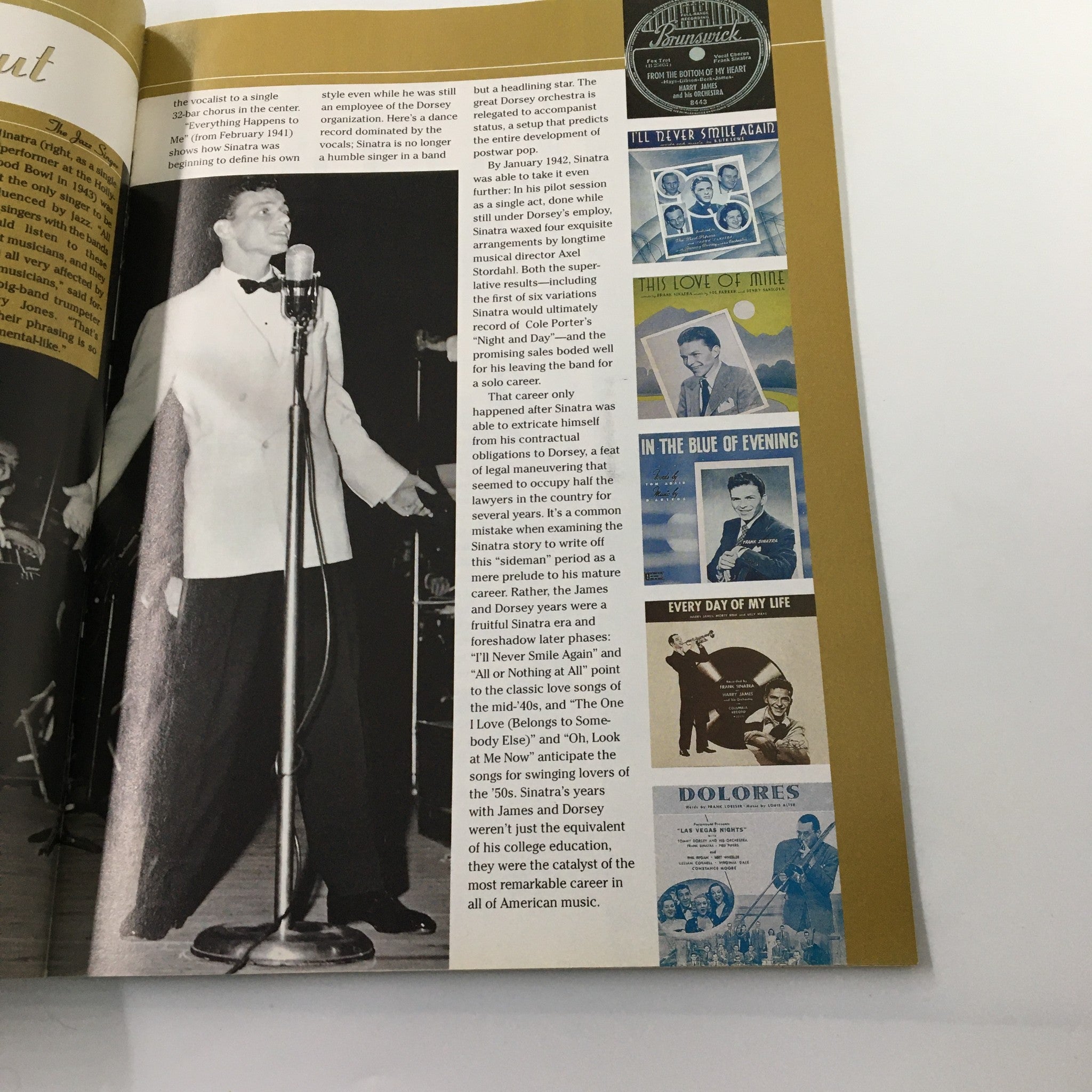 TV Guide Magazine 1998 Frank Sinatra His Life in Words and Pictures No Label VG. Image depicts Frank Sinatra performing at a microphone, wearing a tuxedo, surrounded by vintage record covers from his illustrious music career.