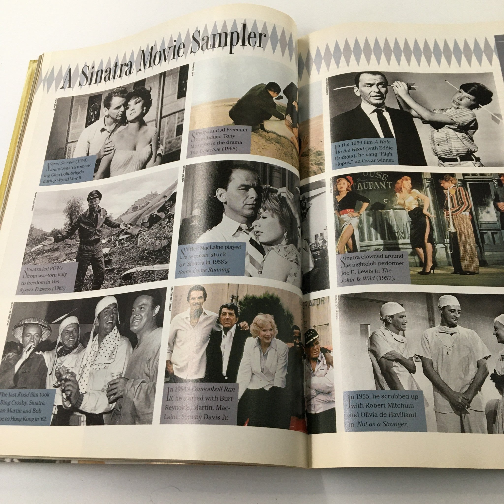 A page from the TV Guide Magazine titled 'TV Guide Magazine 1915-1998 Frank Sinatra His Life in Words & Pictures' showcasing a selection of movie scenes featuring Frank Sinatra.