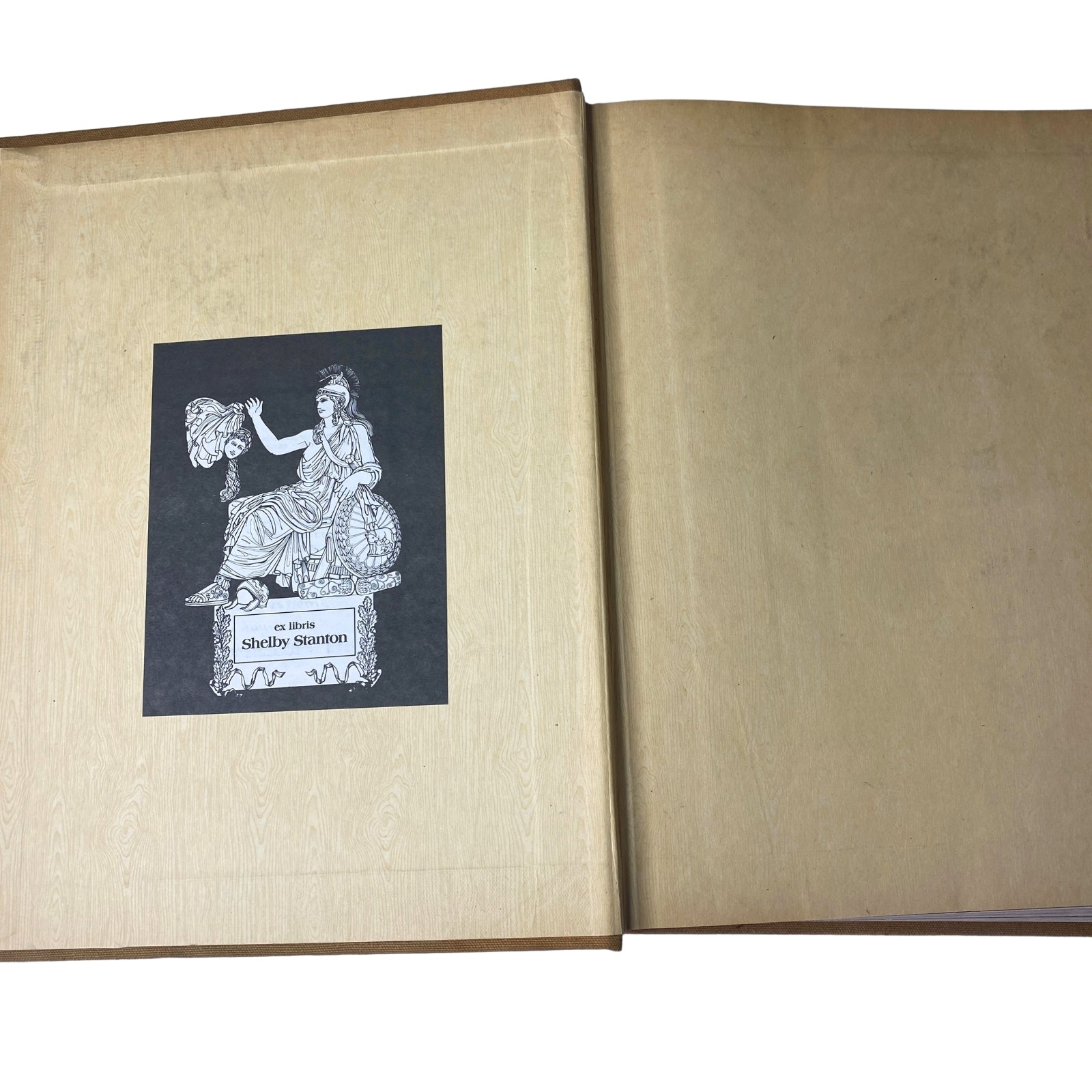 Ladies' Home Journal Library Bound Magazine 1945, showing the interior of the volume with an ex libris label featuring a classical design.