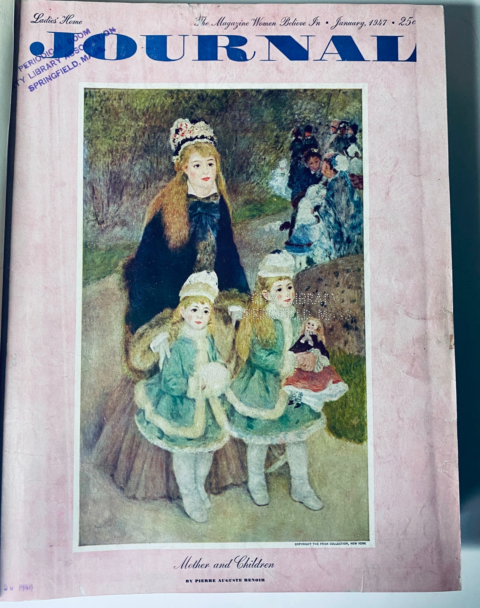 January 1947 cover of Ladies' Home Journal, featuring a painting titled 'Mother and Children' by Renoir.