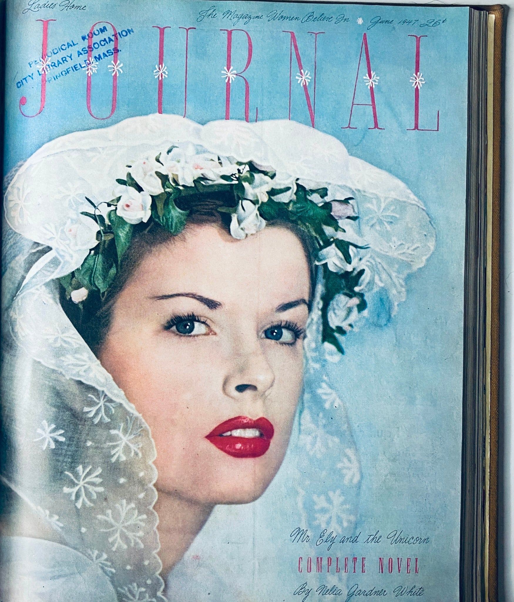 Cover of Ladies' Home Journal, June 1947 edition, featuring a portrait of a woman with a flower crown.