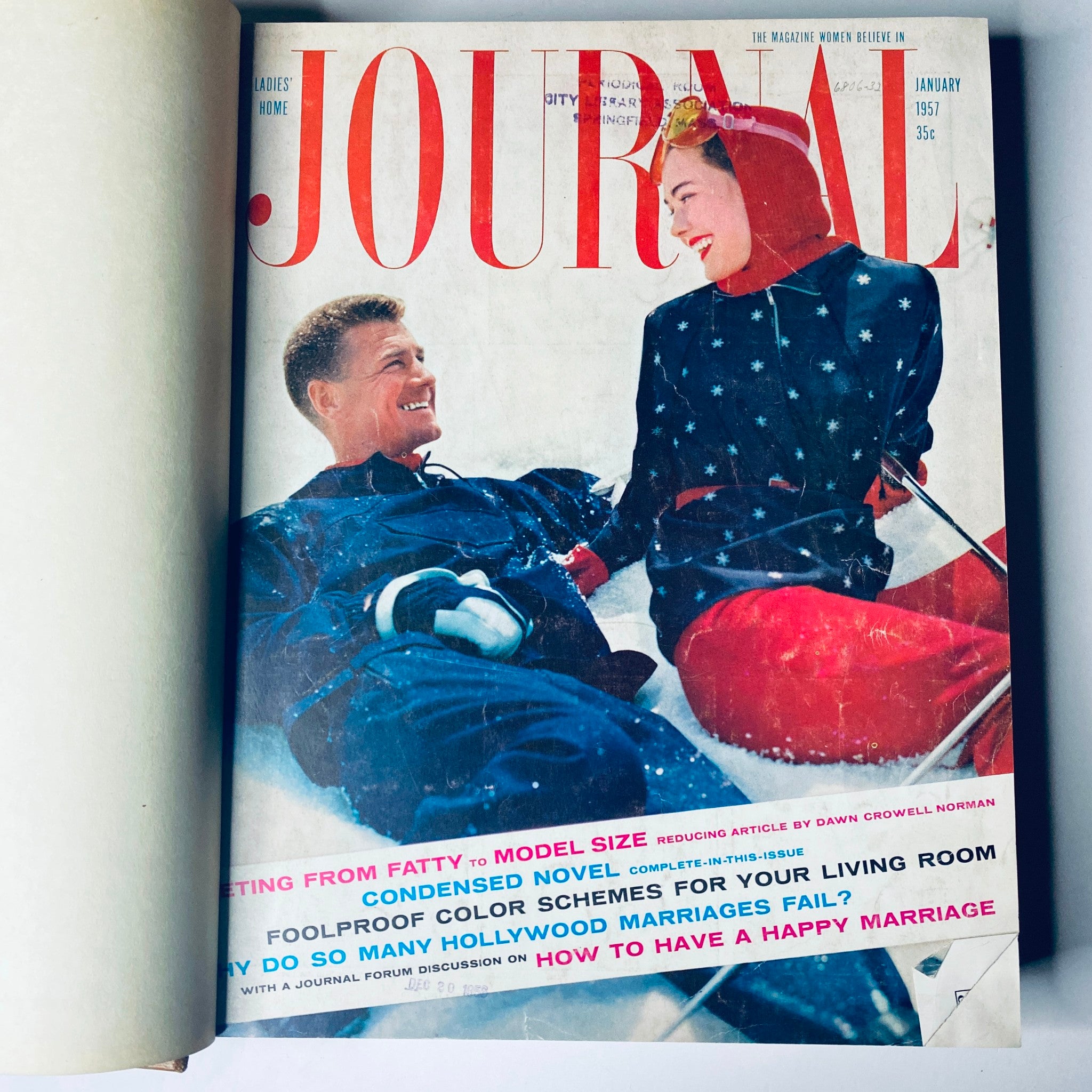 Ladies' Home Journal Library Bound Magazine 1957 Full Year January - December featuring the January 1957 cover with a couple in winter attire.