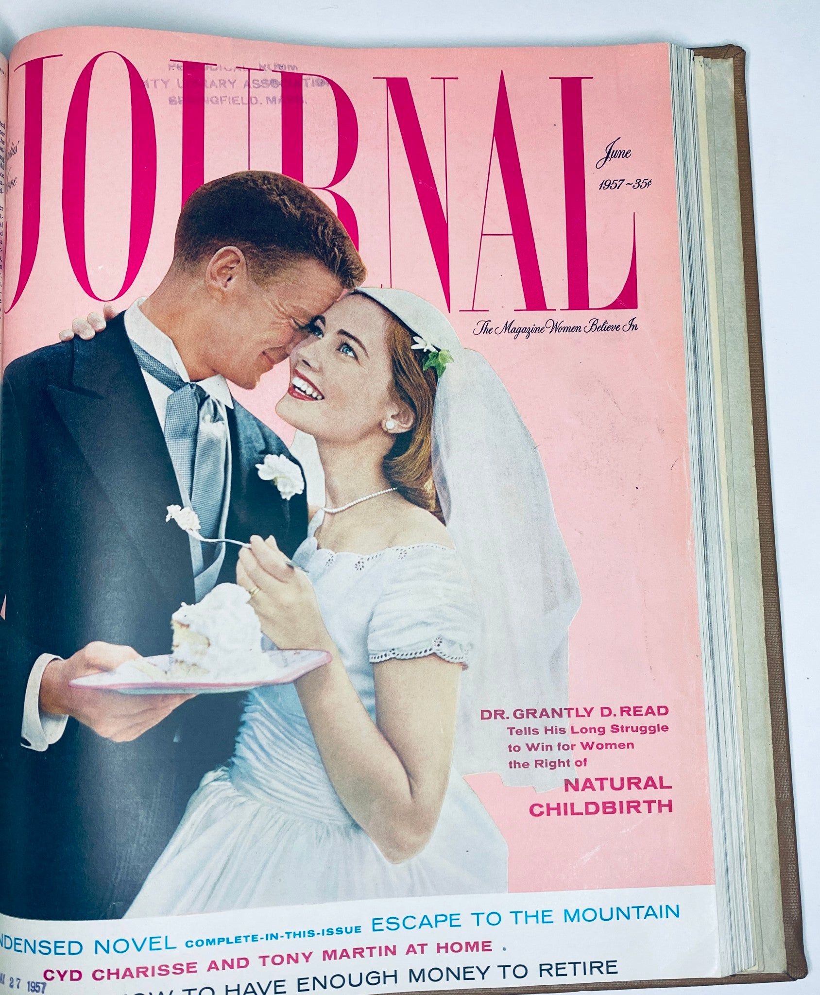 Ladies' Home Journal: June 1957. Cover presents a couple celebrating a wedding, with headlines about childbirth and lifestyle advice.
