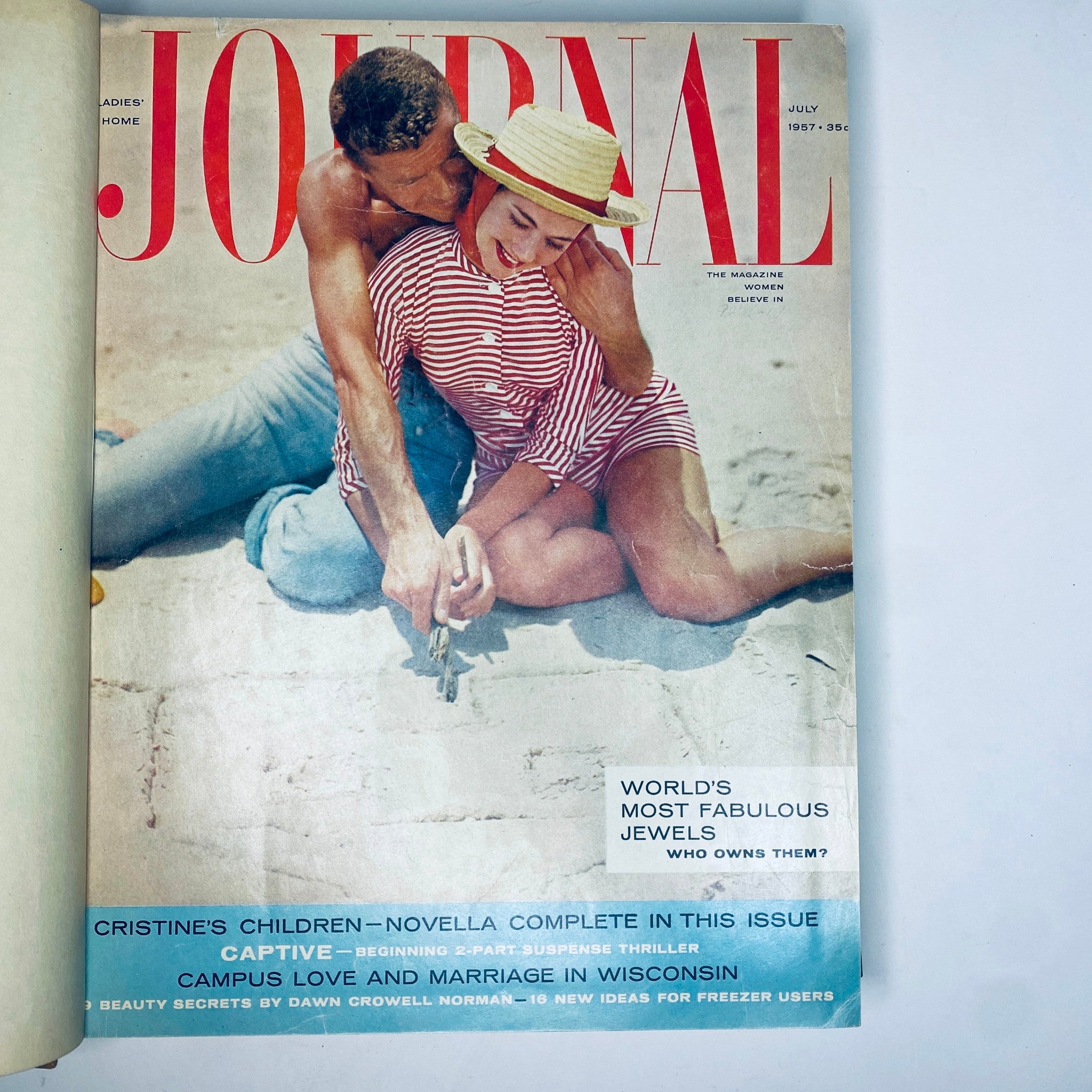 Ladies' Home Journal Library Bound Magazine 1957 Full Year January - December, showcasing the July 1957 magazine cover with a coastal couple.