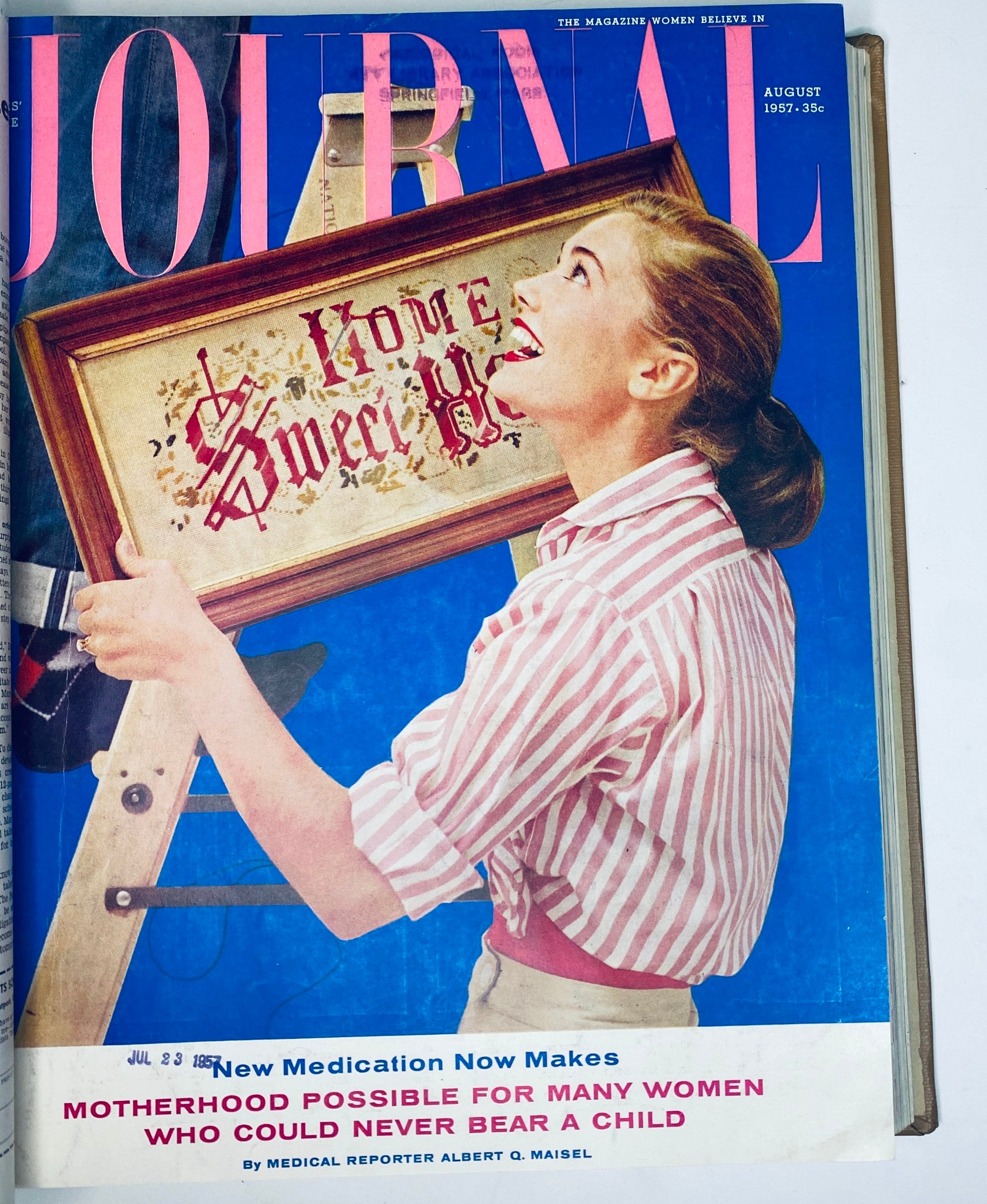 Ladies' Home Journal Library Bound Magazine 1957 Full Year January - December, featuring the August 1957 magazine cover showing a woman decorating her home.