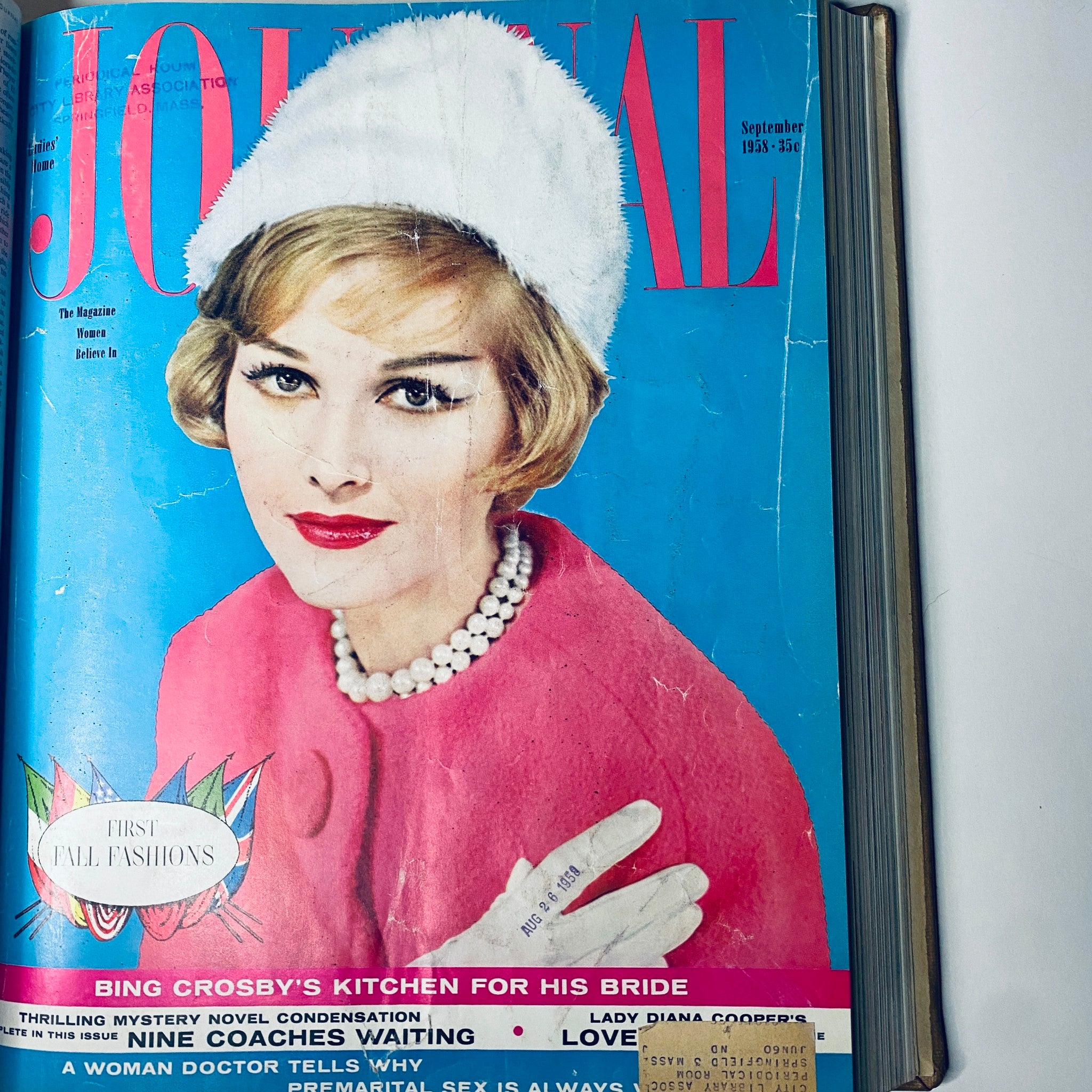 Ladies' Home Journal Library Bound Magazine 1958 Full Year January - December, highlighting the cover of the September issue with a fashionable model.
