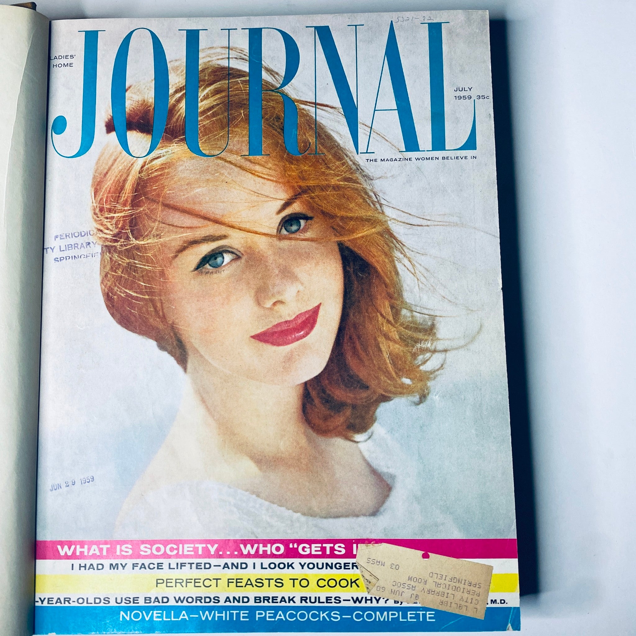 July 1959 edition of Ladies' Home Journal magazine as part of the 1959 complete collection, featuring a brunette cover model and colorful text highlights.