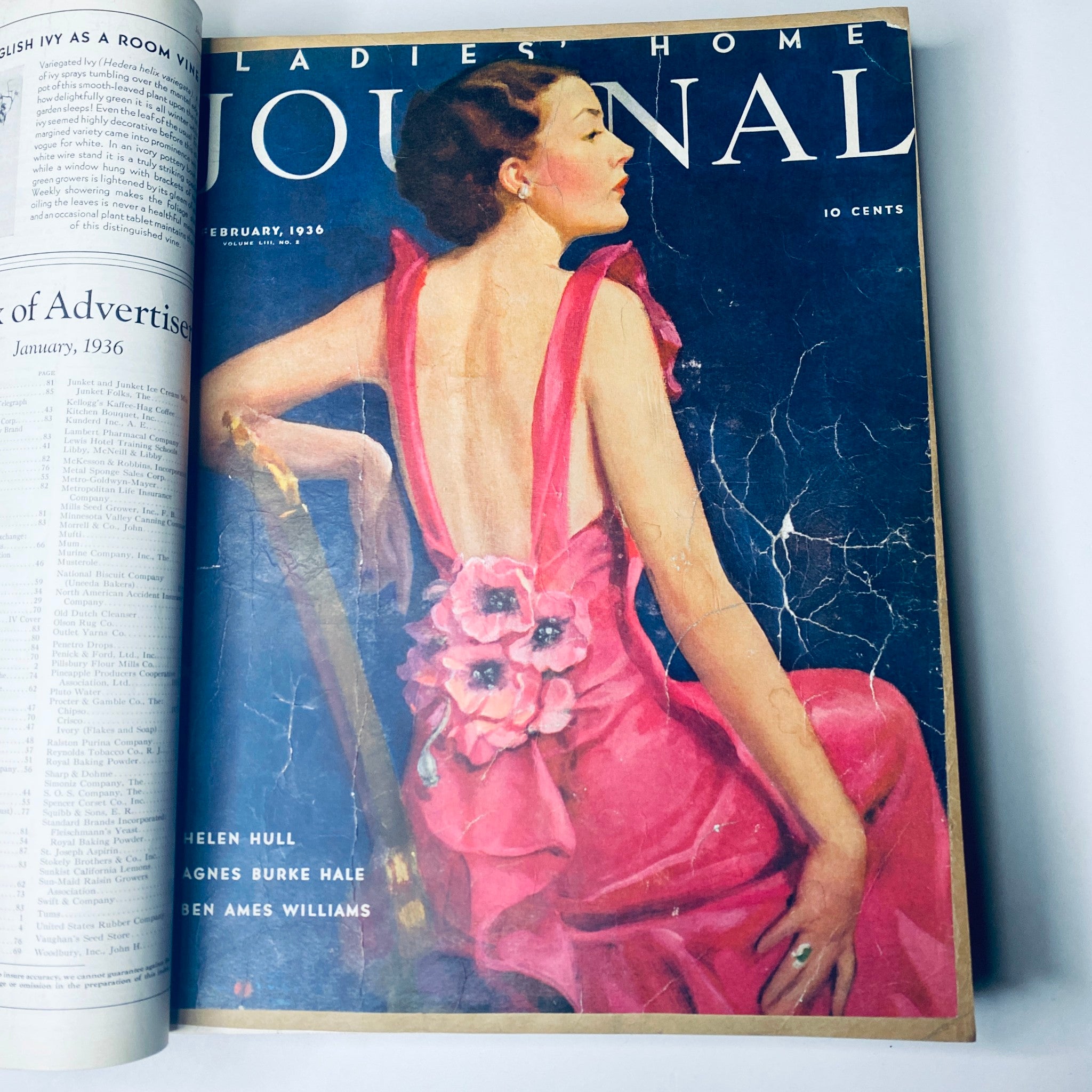 February 1936 issue of the Ladies' Home Journal, displaying a stunning cover illustration of a woman in a pink dress.