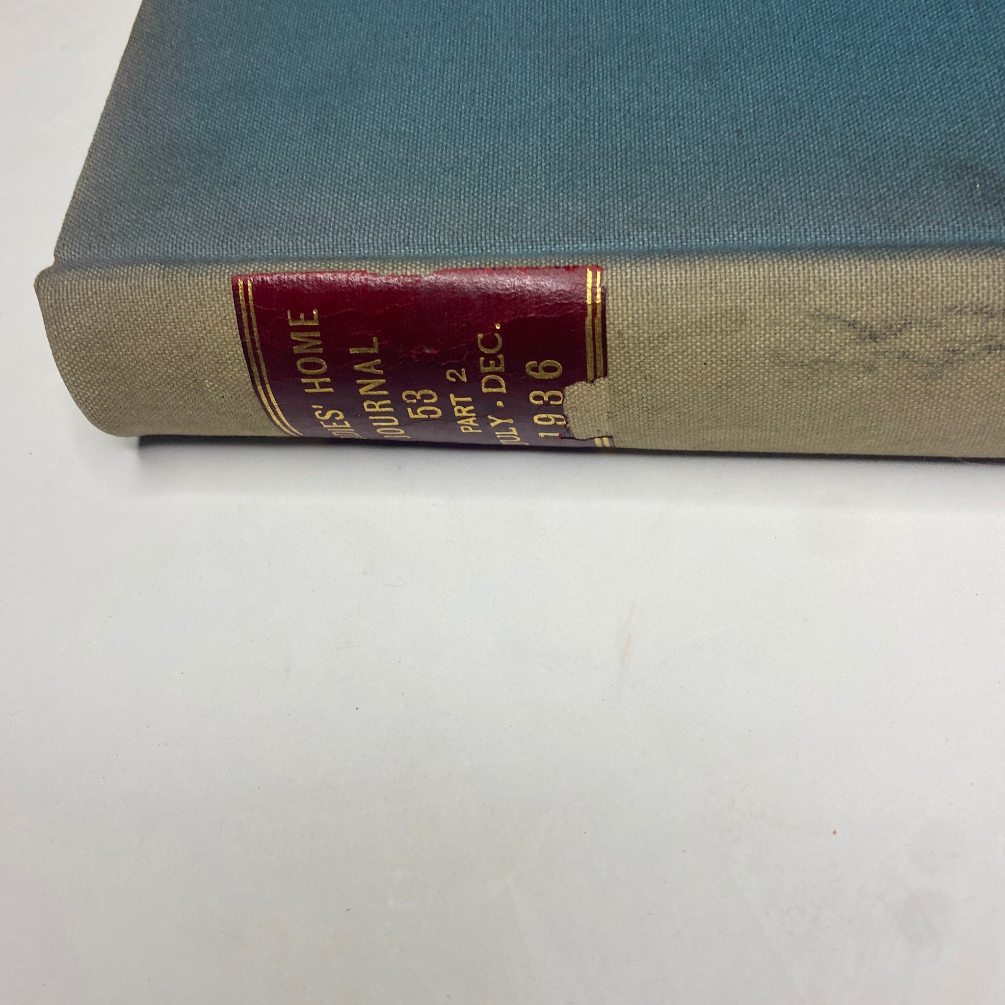 Detailed view of the spine of the Ladies' Home Journal Library Bound Magazine from 1936, showcasing the title and part information.