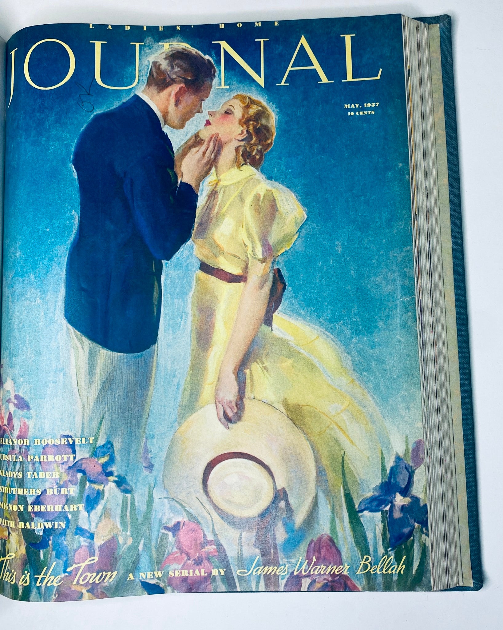 Cover of Ladies' Home Journal May 1937 featuring a romantic scene with a couple, reflecting the themes of love and relationships popular in vintage publications.