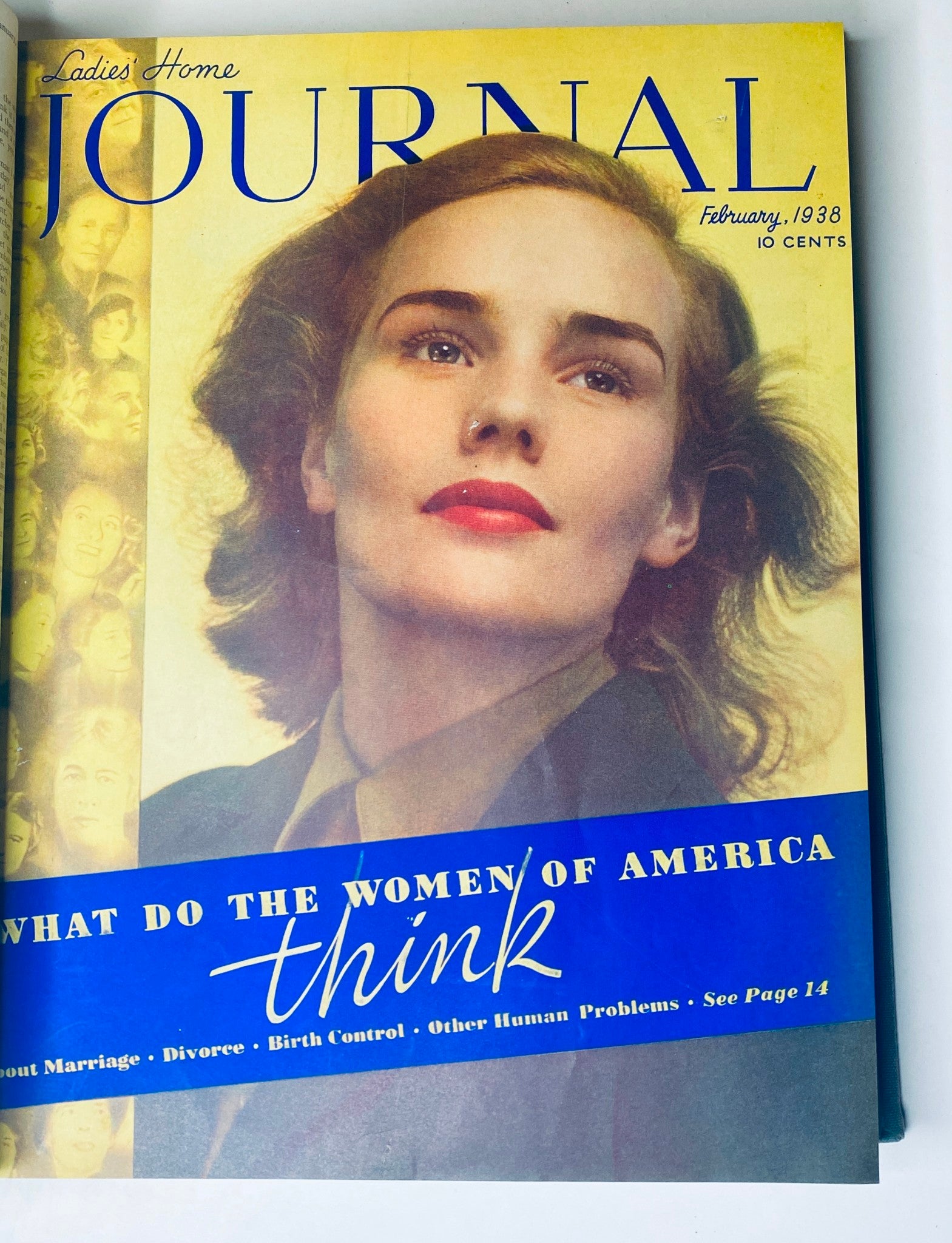 Ladies' Home Journal Library Bound Magazine 1938 - February cover with a portrait of a woman, reflecting on women's views in 1938 America.