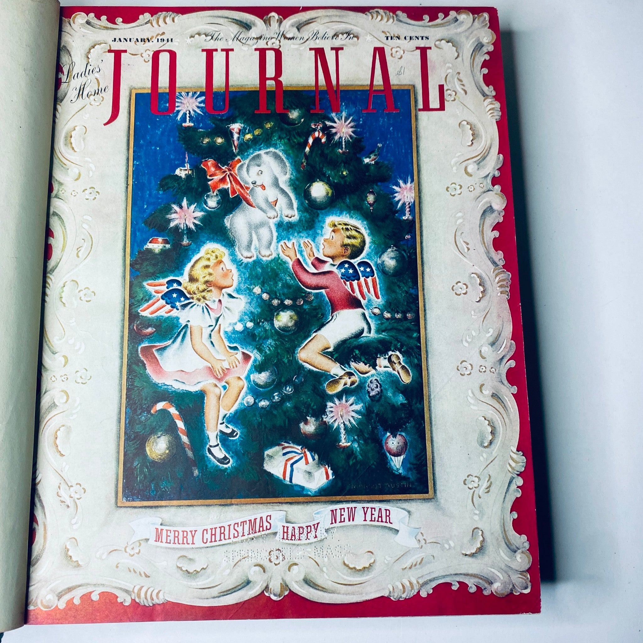 Cover of the January 1941 edition of Ladies' Home Journal featuring children around a Christmas tree.