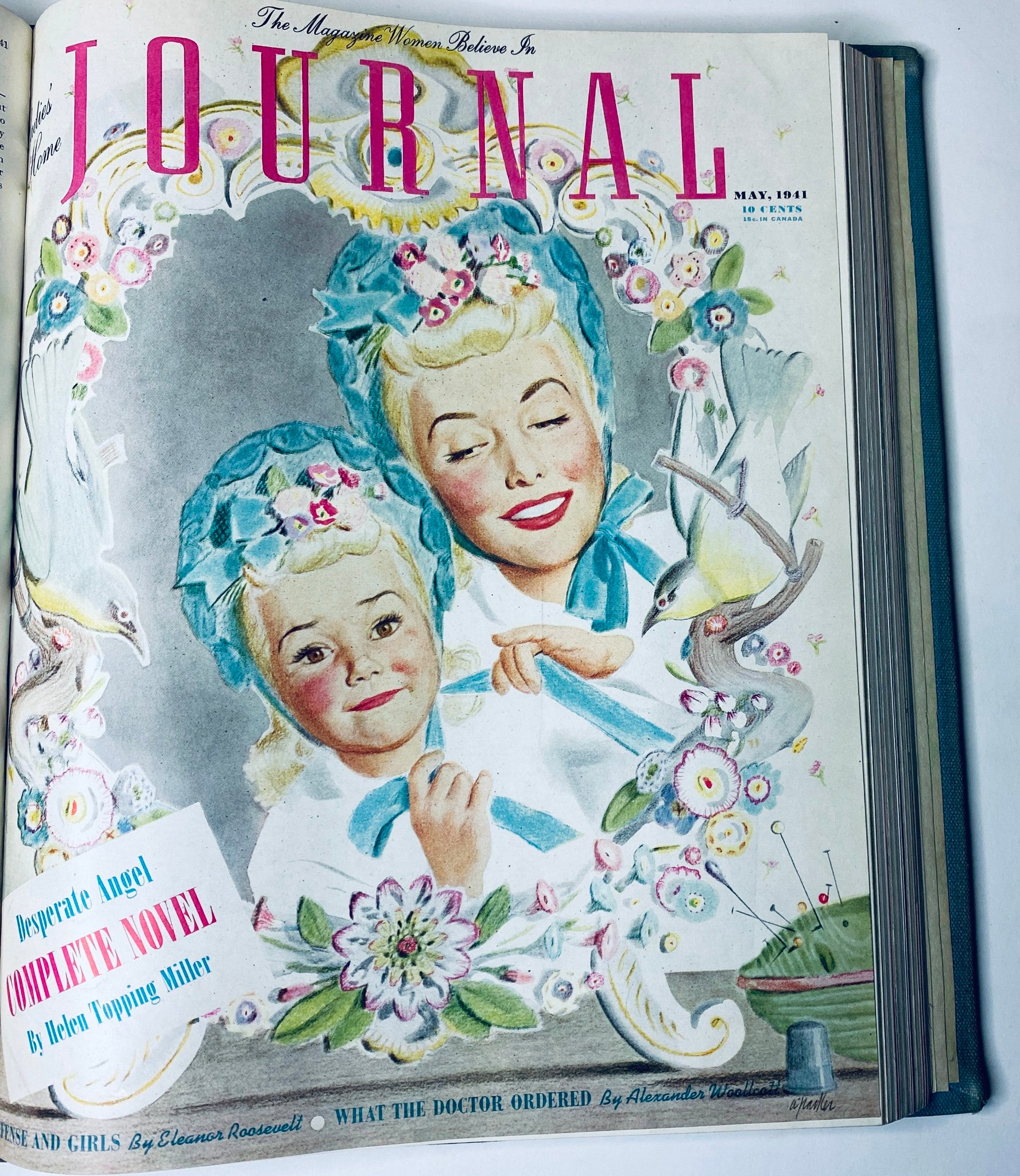 Ladies' Home Journal Bound Magazine 1941 Cover - May Issue showcasing an illustration of a mother and daughter in vintage attire, emphasizing family life.