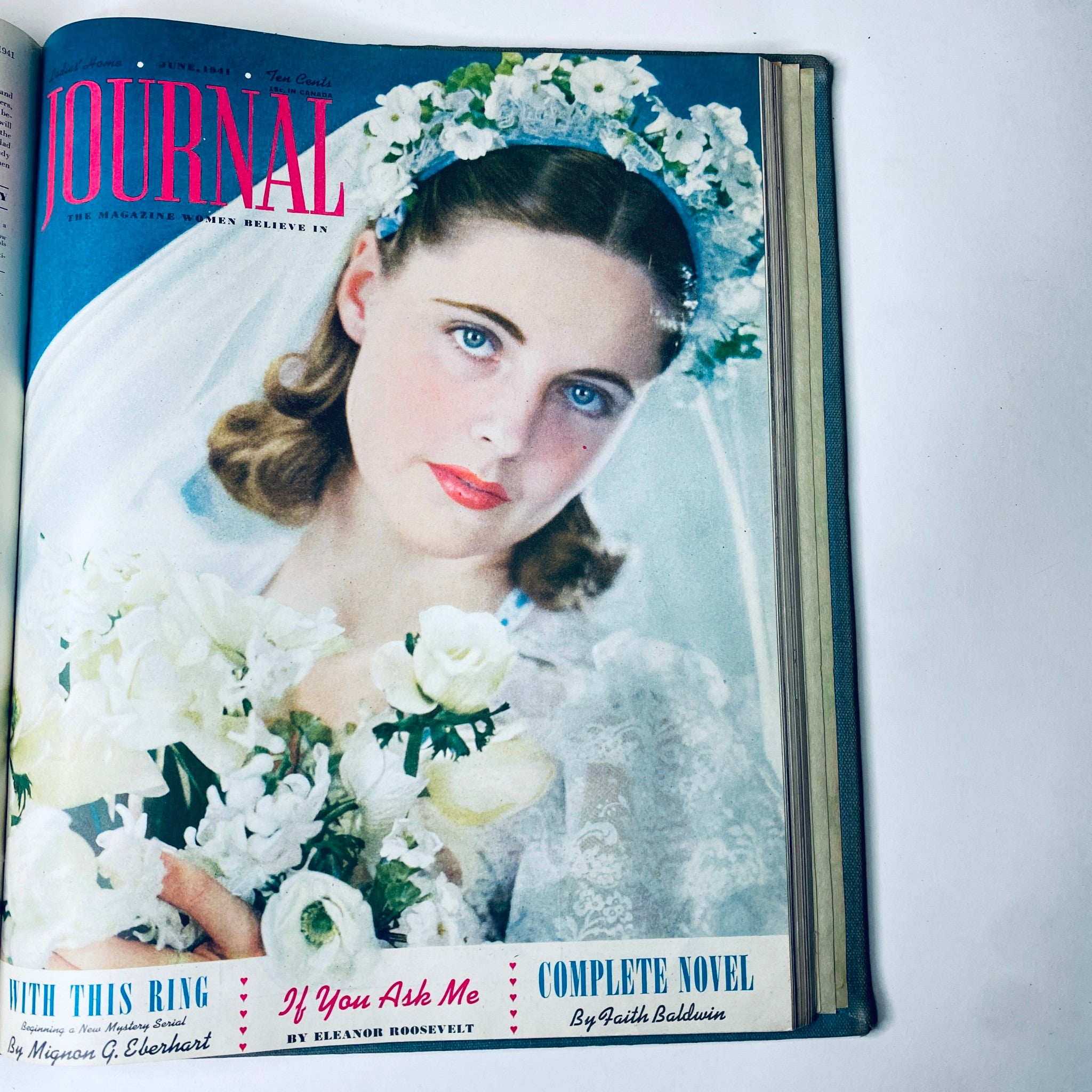Ladies' Home Journal Bound Magazine 1941 Cover - June Issue presenting a bride with flowers, reflecting wedding attire and culture.
