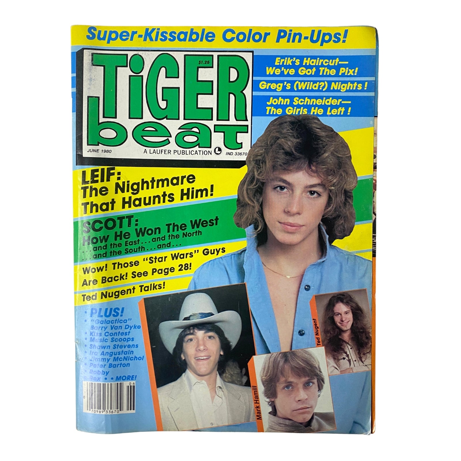 Cover of Tiger Beat Magazine, June 1980, featuring Scott Baio, Mark Hamill, and Ted Nugent with the headline on summer highlights, including exclusive features and color pin-ups.