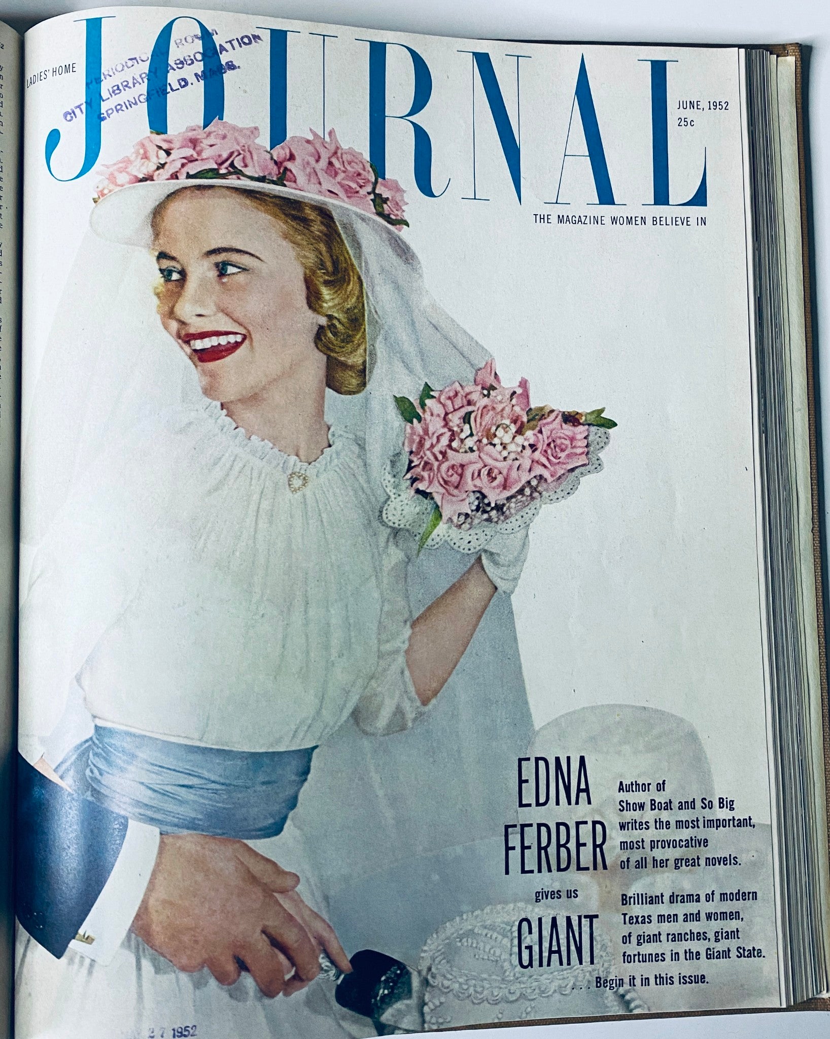 Cover of Ladies' Home Journal, June 1952, showcasing a joyful bride in a white dress holding flowers, reflecting mid-century fashion and culture.