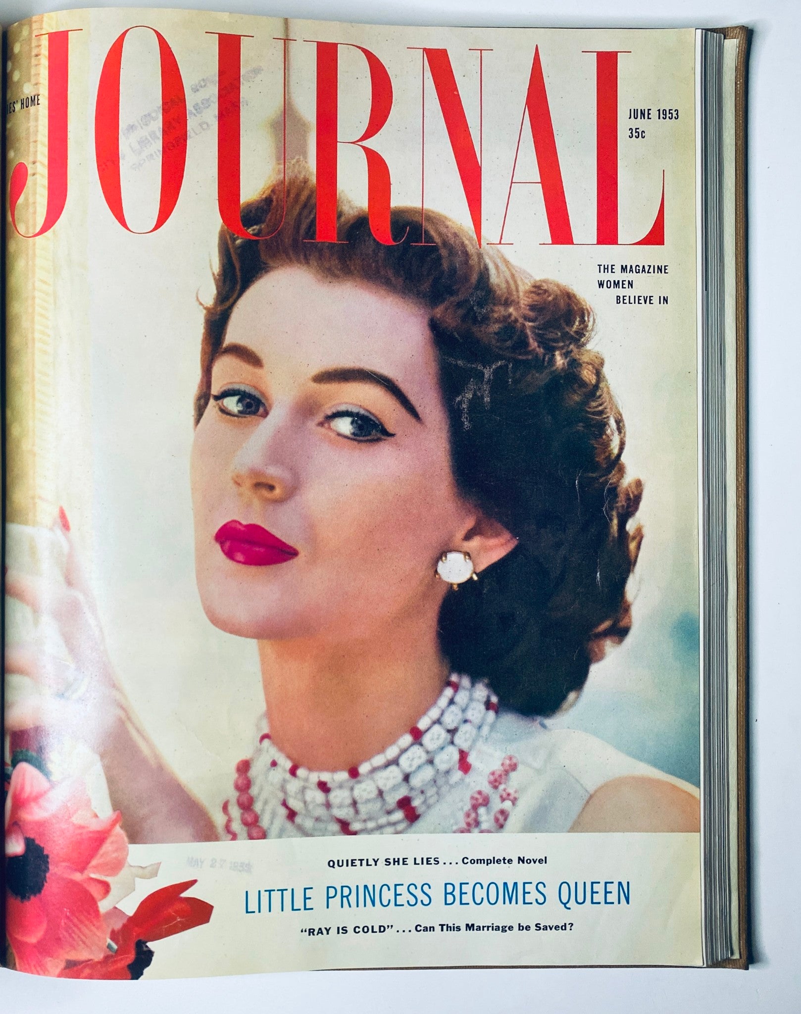 Cover of 'Ladies' Home Journal Bound Magazine 1953' featuring a glamorous woman with red lipstick, from the June 1953 issue.