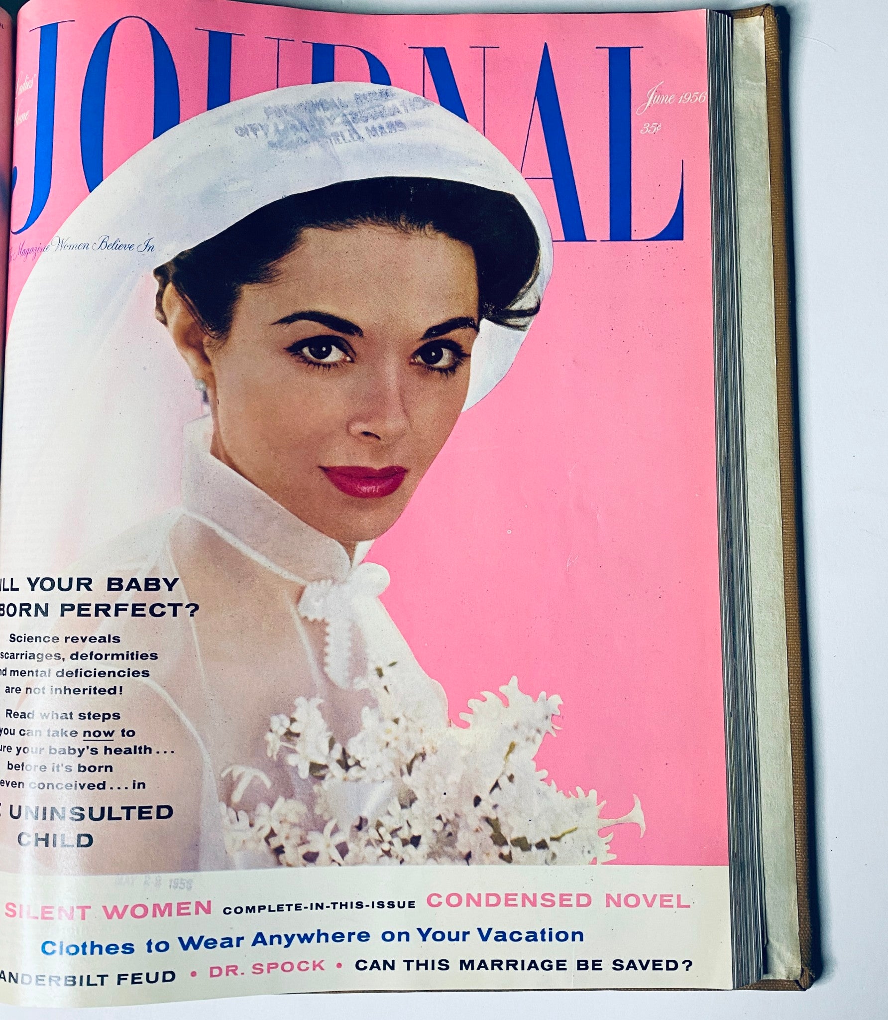 Ladies' Home Journal Library Bound Magazine 1956 - Cover featuring a woman in a bridal veil with flowers, June issue showcased.