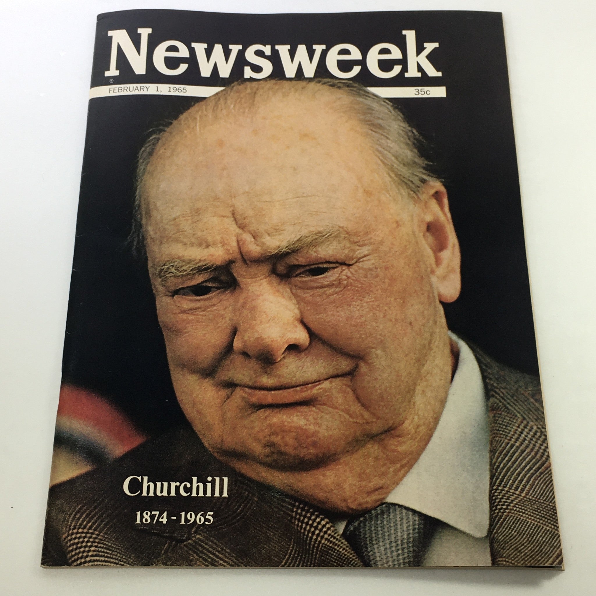 VTG Newsweek Magazine February 1 1965 featuring a close-up of Winston Churchill, highlighting his legacy from 1874 to 1965, ideal for collectors and history enthusiasts.