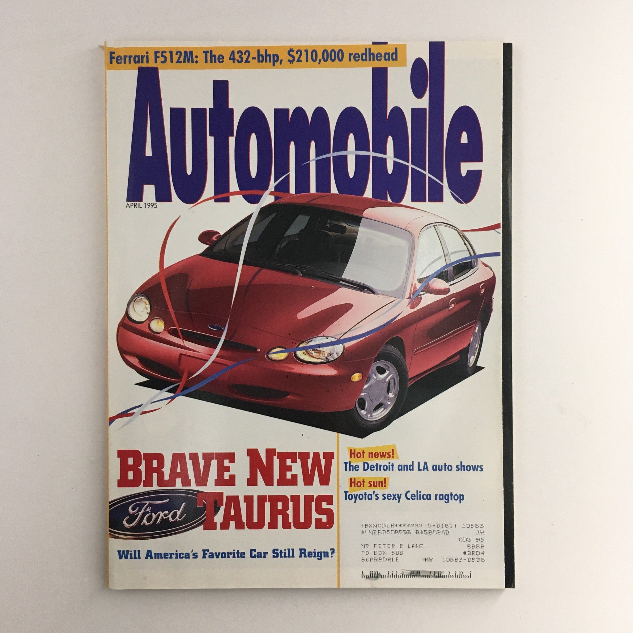 Automobile Magazine April 1995 Ferrari F512M & Ford Taurus & Toyota Celica