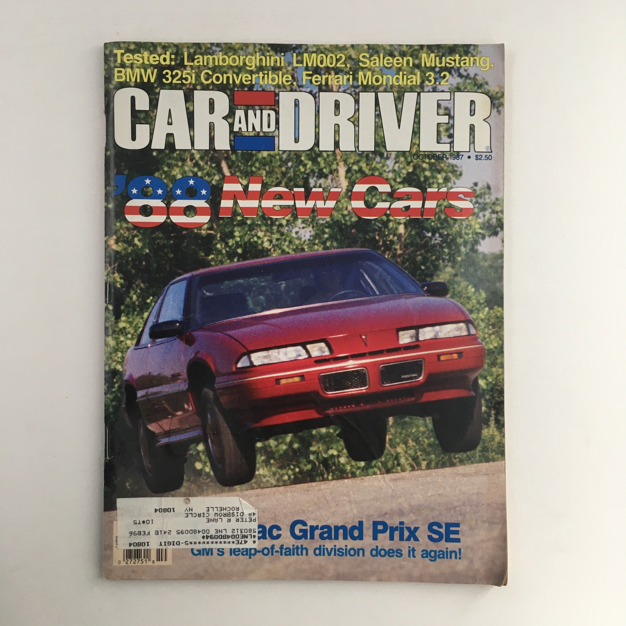 Car and Driver Magazine October 1987 Pontiac Grand Prix SE & Lamborghini LM002