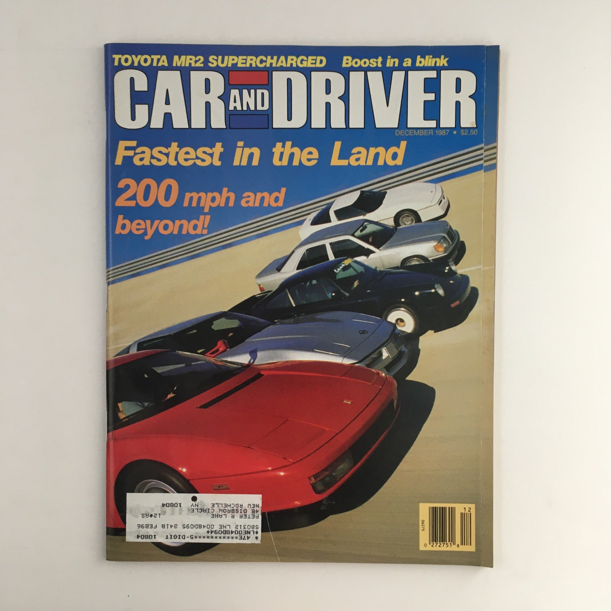 Car and Driver Magazine December 1987 Toyota MR2 Supercharged Fastest In Land