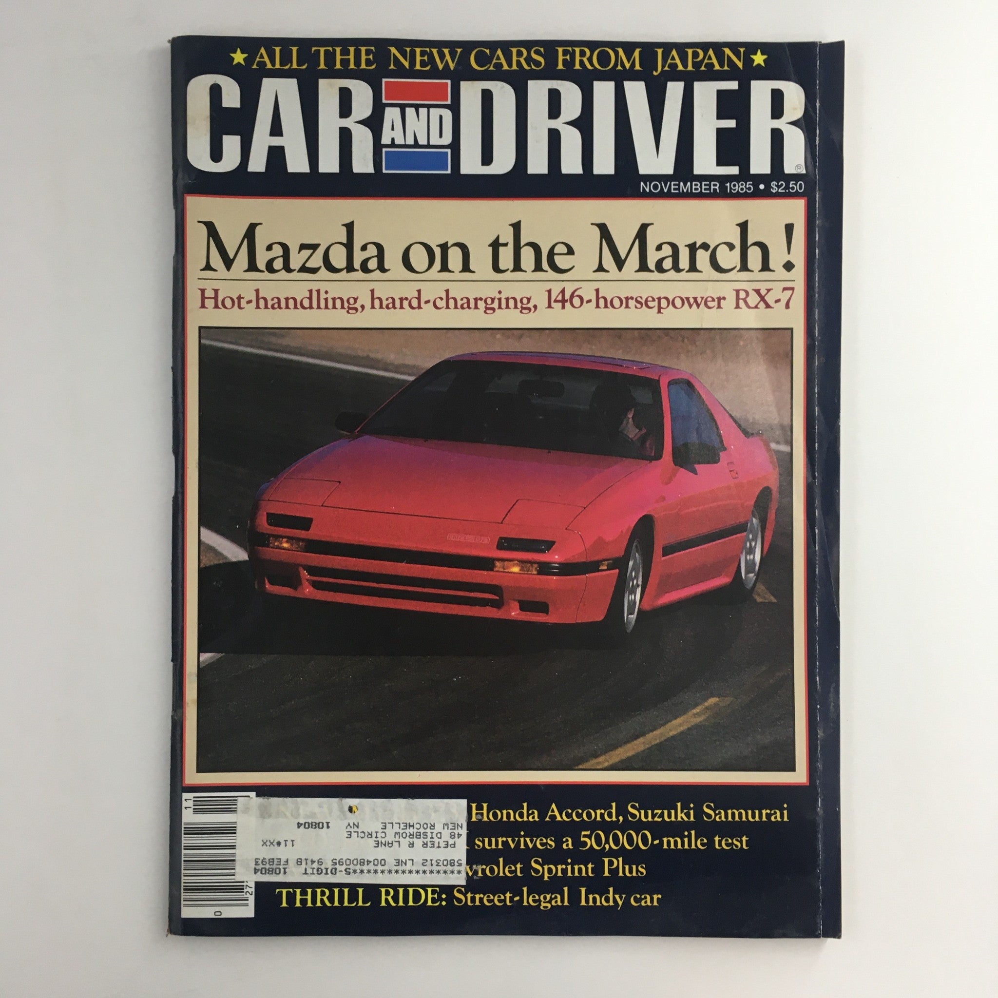 Car and Driver Magazine November 1985 Mazda RX-7 & Honda Accord & Suzuki Samurai