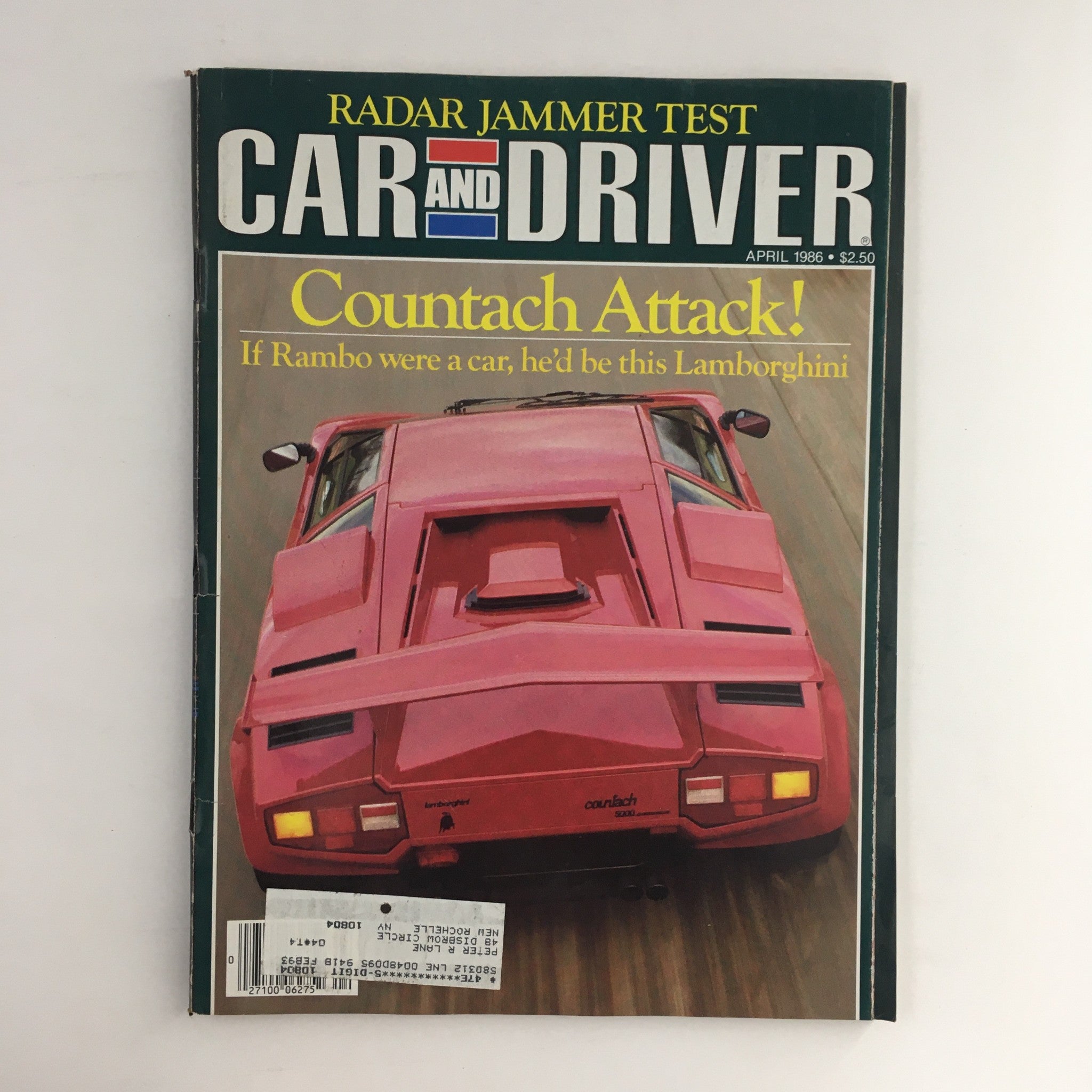 Car and Driver Magazine April 1986 Lamborghini Countach & Radar Jammer Test