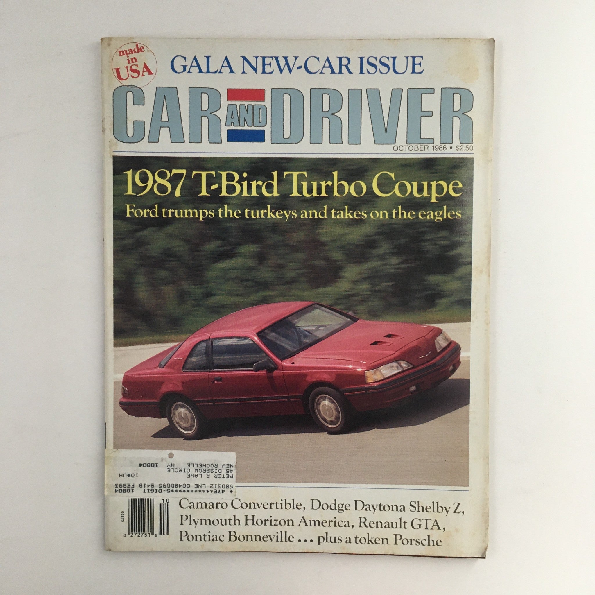 Car and Driver Magazine October 1986 T-Bird Turbo Coupe & Camaro Convertible