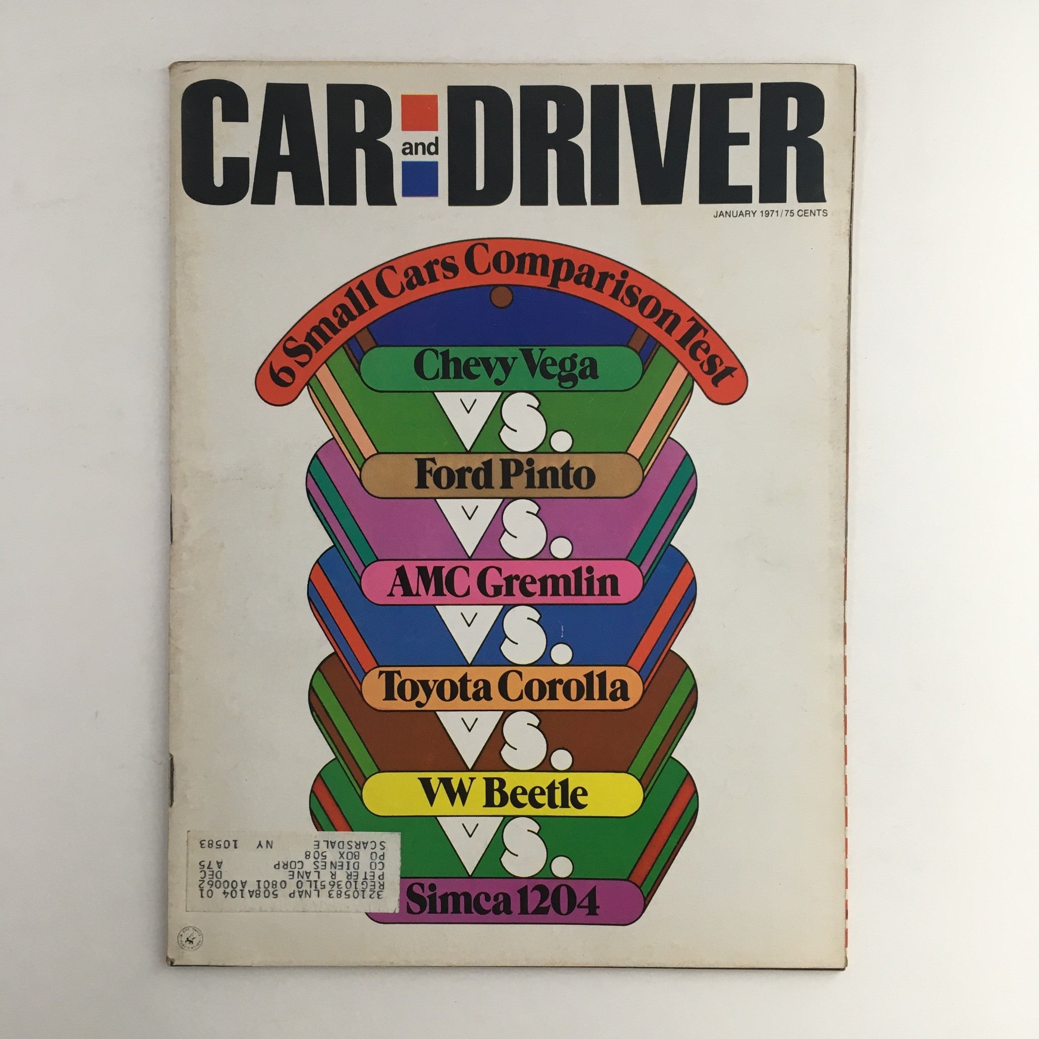 Car and Driver Magazine January 1971 Chevy Vega, Ford Pinto & Toyota Corolla