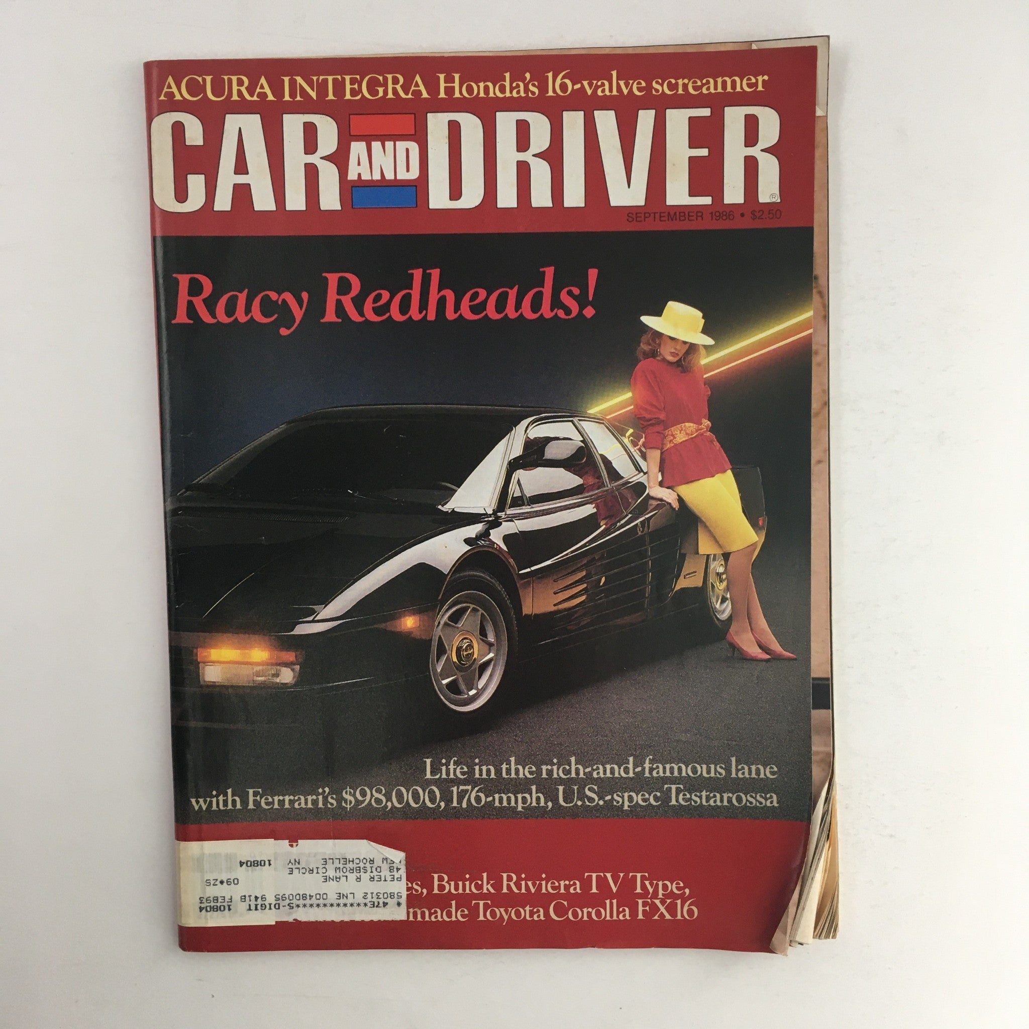 Car and Driver Magazine September 1986 Acura Integra Honda & Ferrari Testarossa