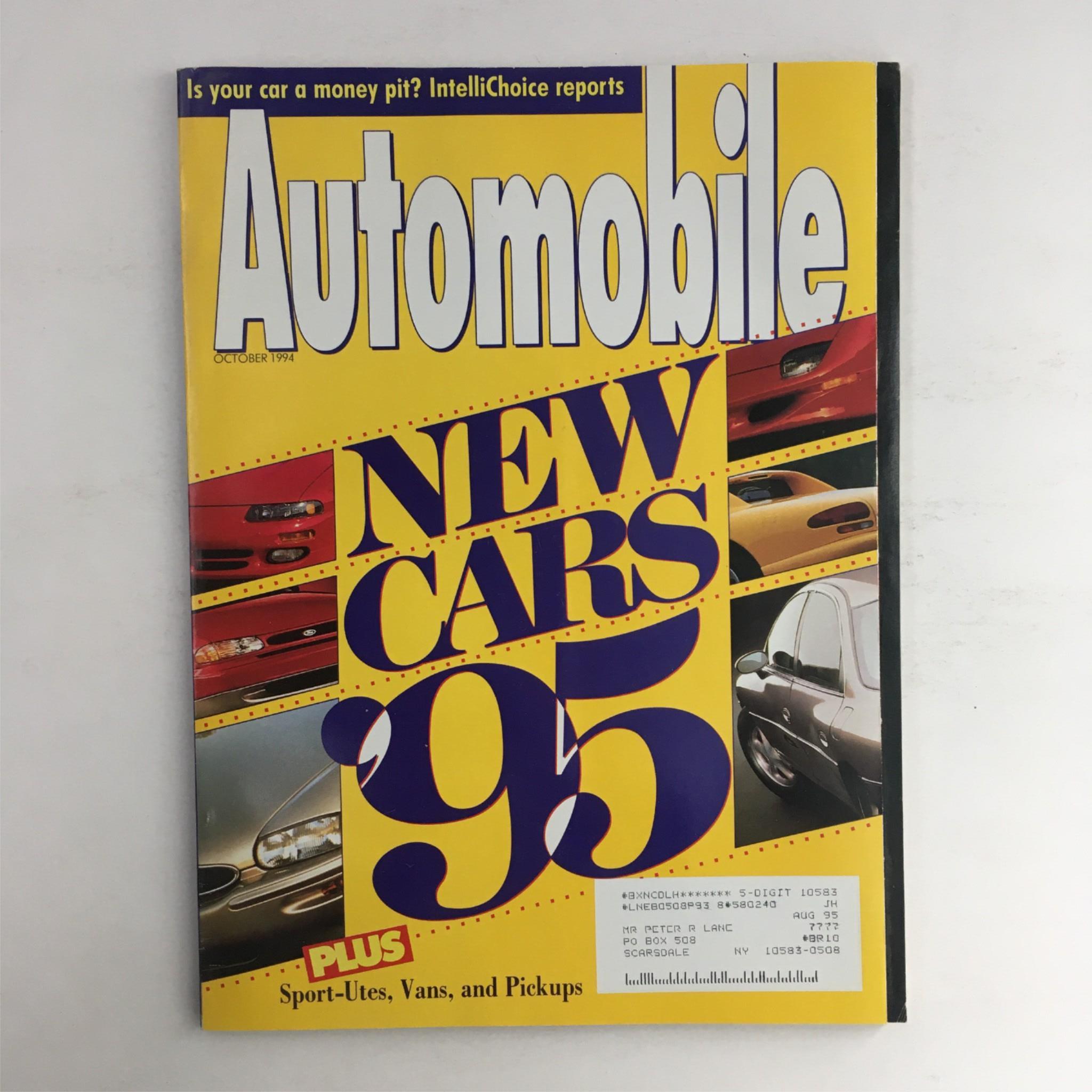 Automobile Magazine October 1994 New Cars for Year 1995 & Car Money Pit, VG