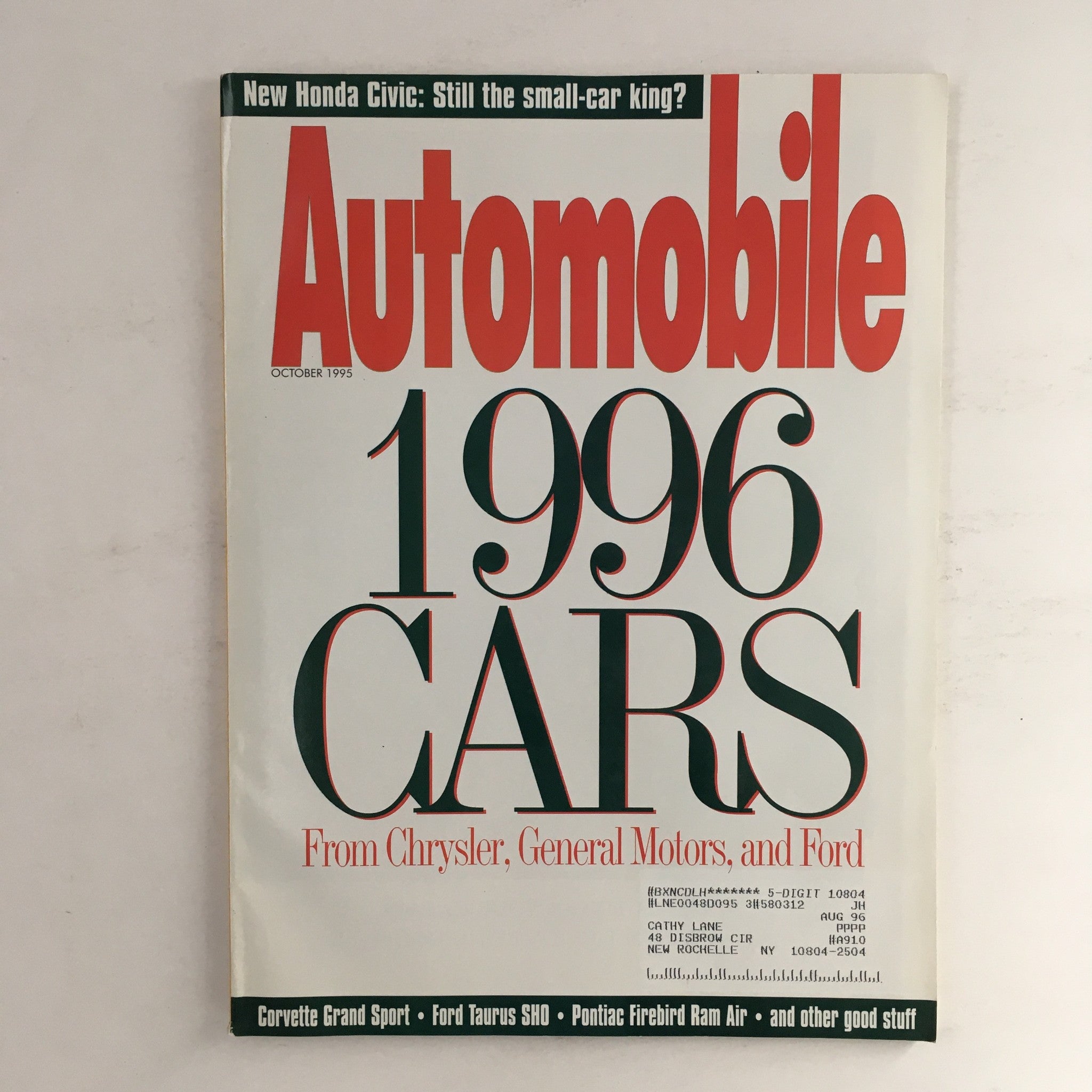 Automobile Magazine October 1995 Corvette Grand Sport & Ford Taurus SHD, VG