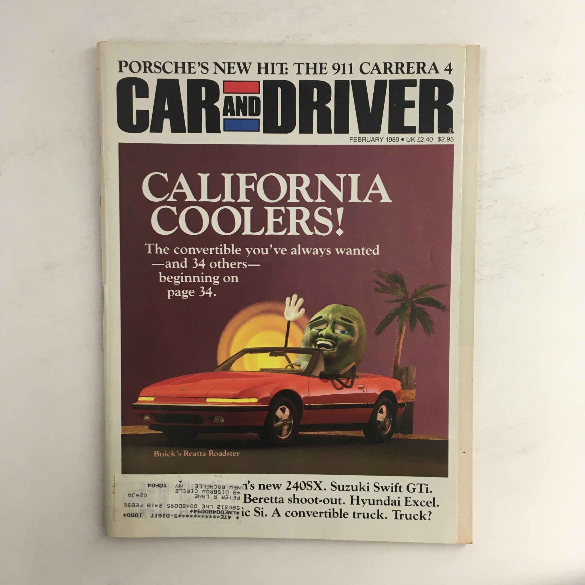 Car and Driver Magazine February 1989 Buick's Reatta Roadster & 911 Carrera, VG