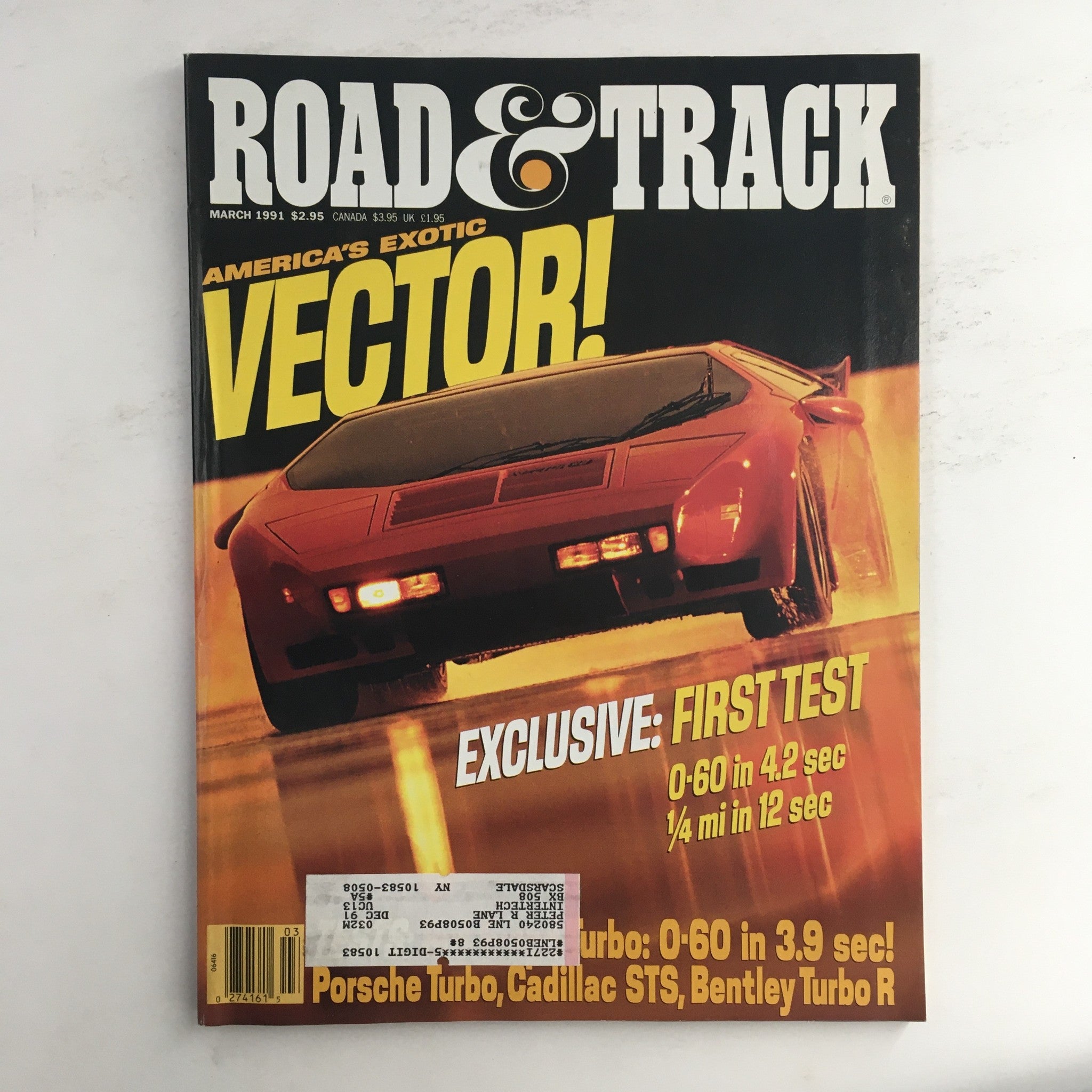 Road & Track Magazine March 1991 America's Exotic Vector & Bentley Turbo R, VG