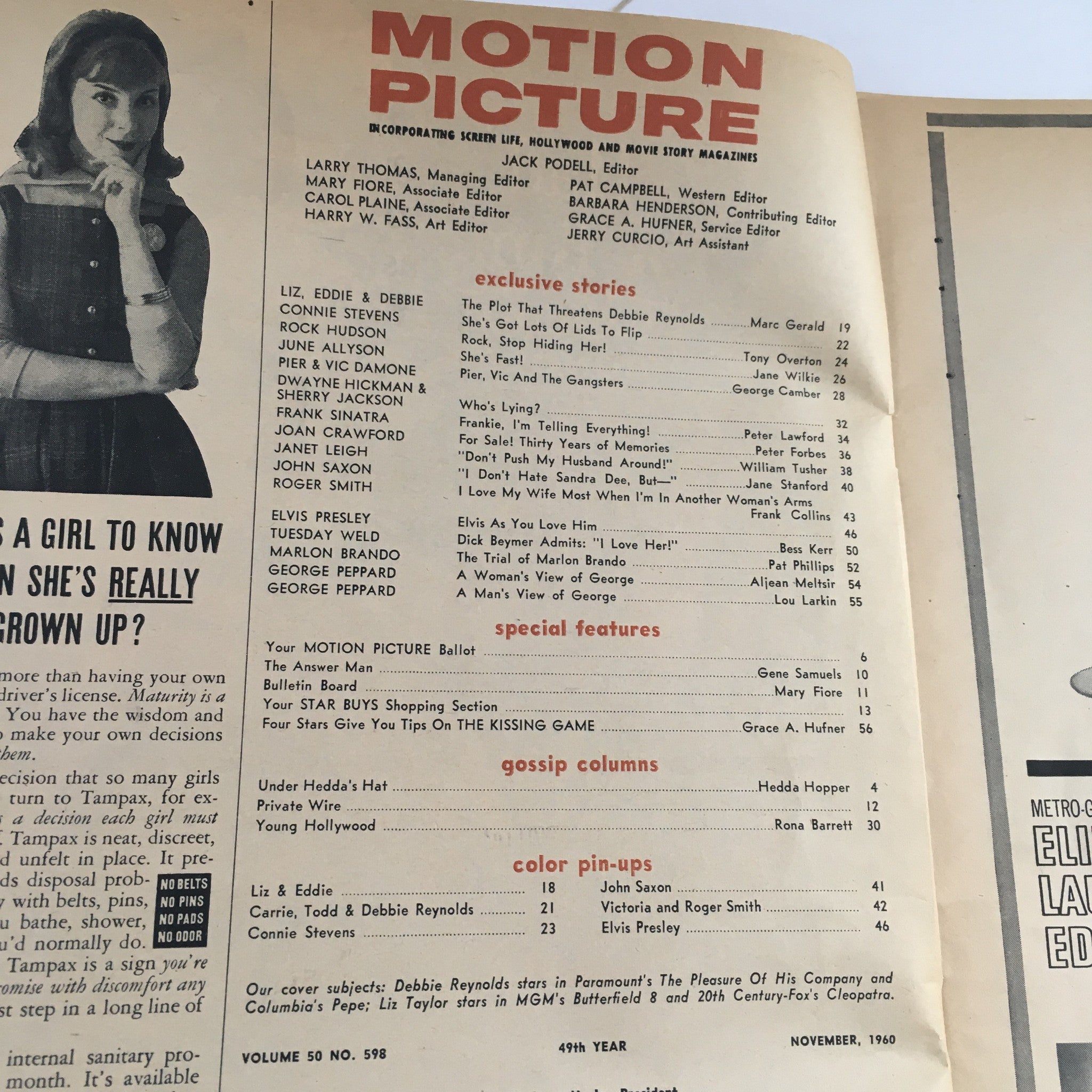 Motion Picture Magazine November 1960 Debbie Reynolds & Elizabeth Taylor