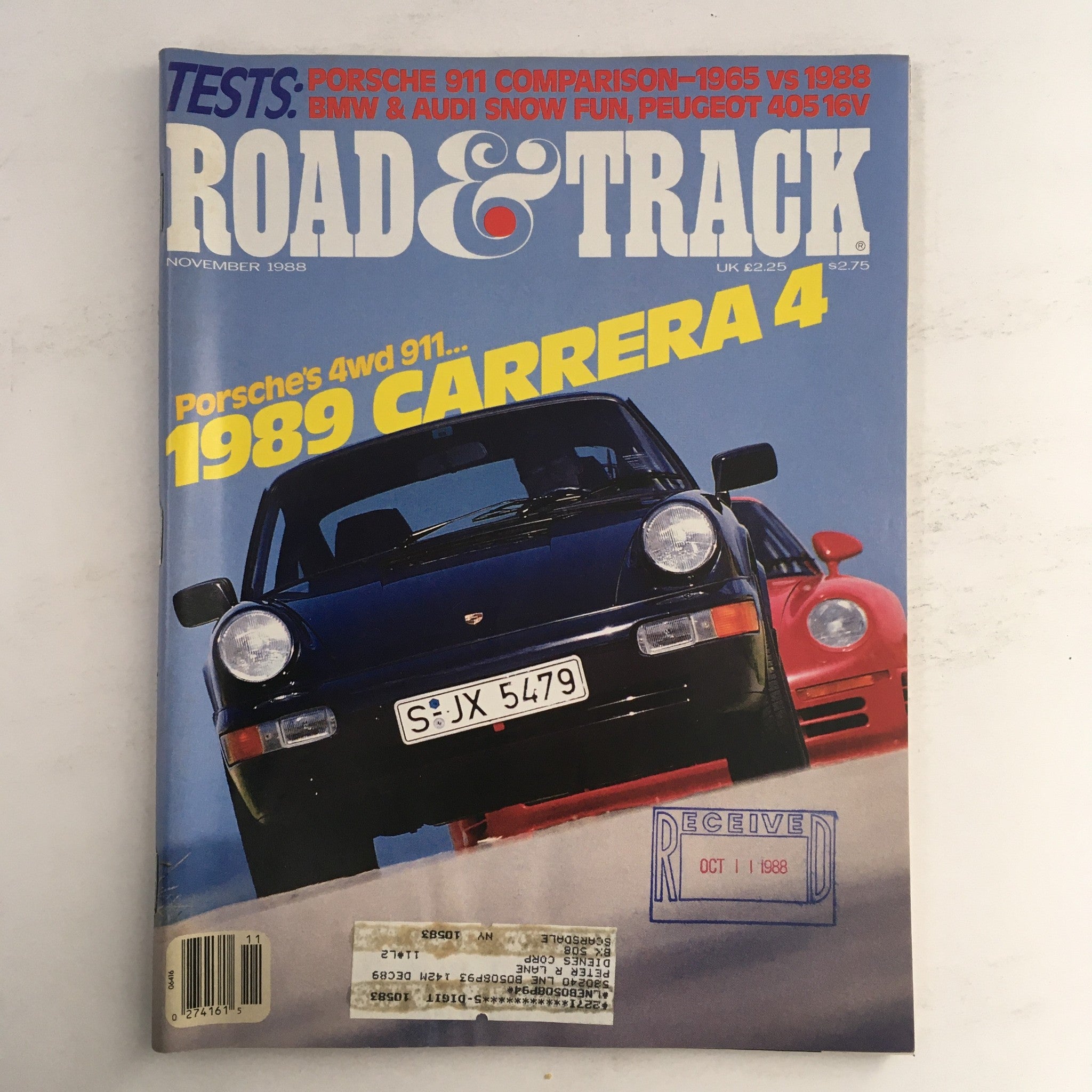 Road & Track Magazine November 1988 Porsche's 4 Wheel-Drive 911 1989 Carrera 4