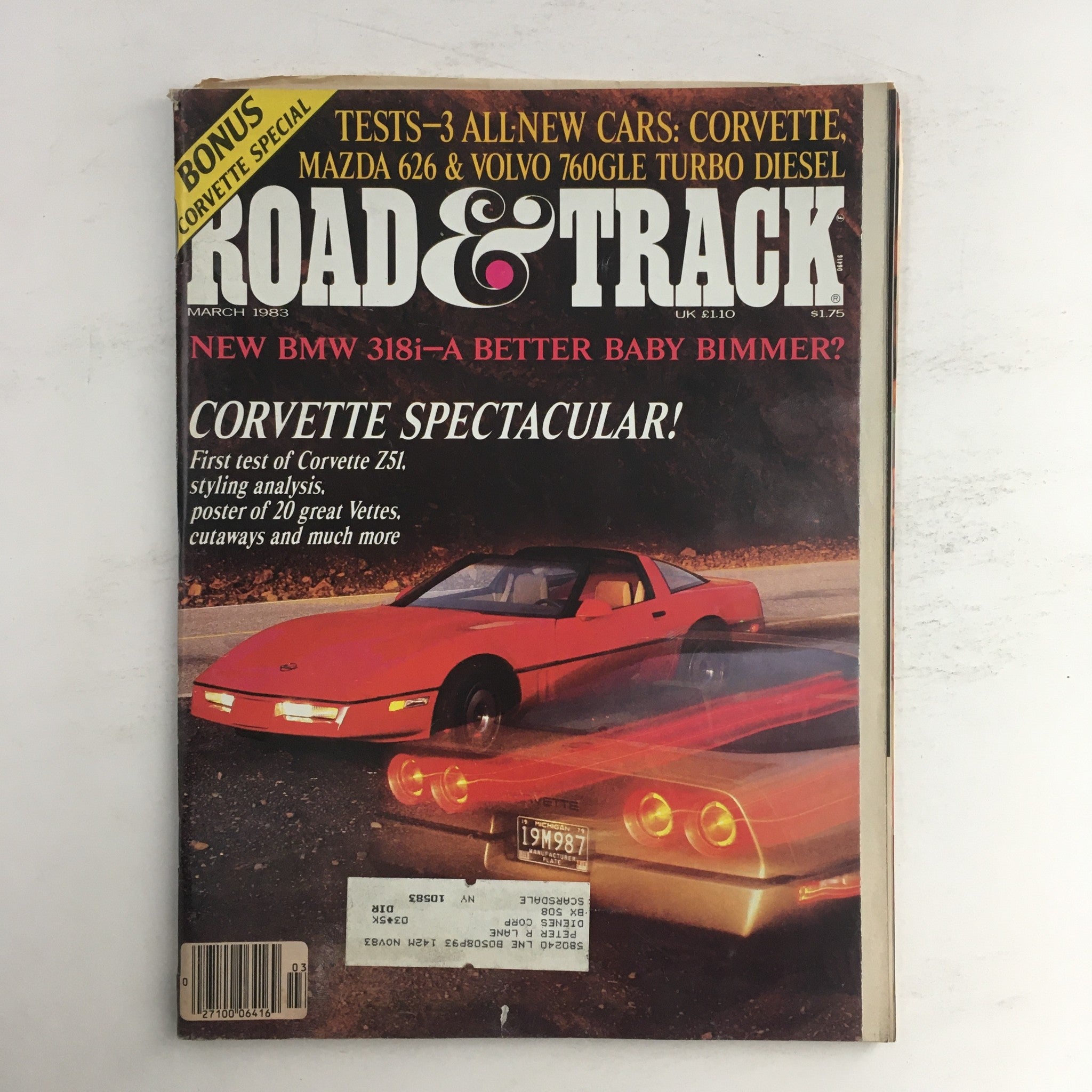 Road & Track Magazine March 1983 Corvette, Mazda 626 & Volvo 760GLE Turbo Diesel