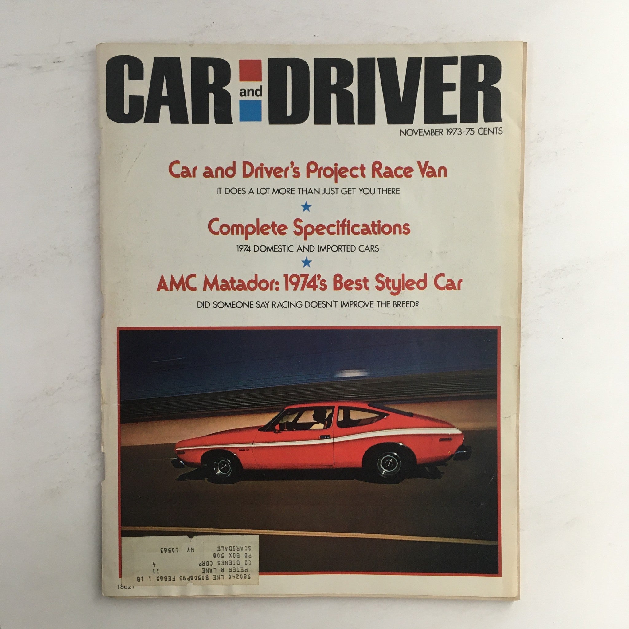 Car and Driver Magazine November 1973 The AMC Matador 1974 Best Styled Car