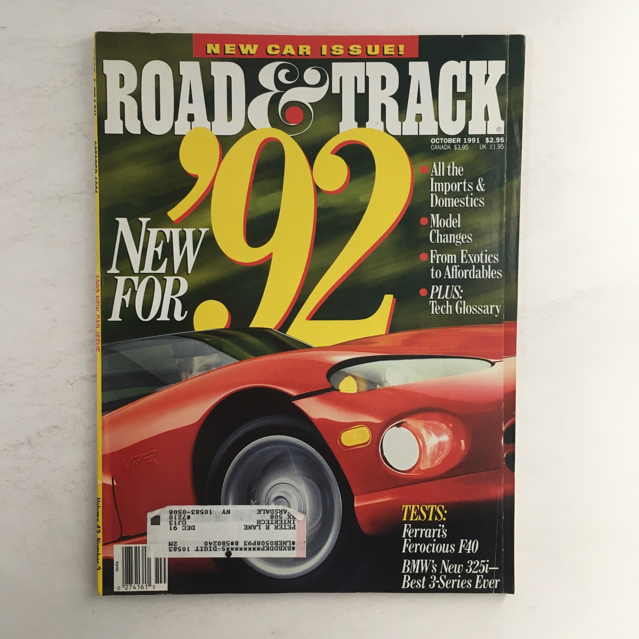 Road & Track Magazine October 1991 Ferrari's Ferocious F40 & BMW 325i 3-Series