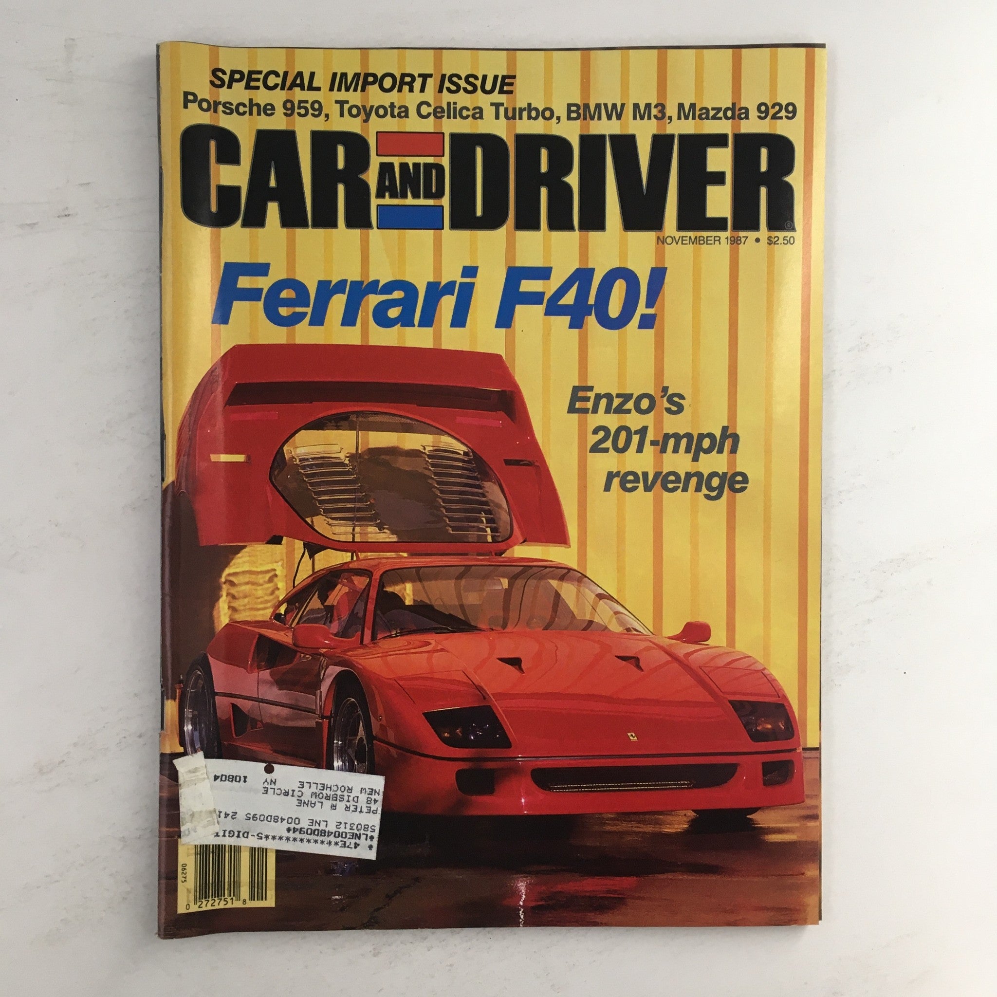 Car and Driver Magazine November 1987 Porsche 959, Toyota Celica Turbo Imports