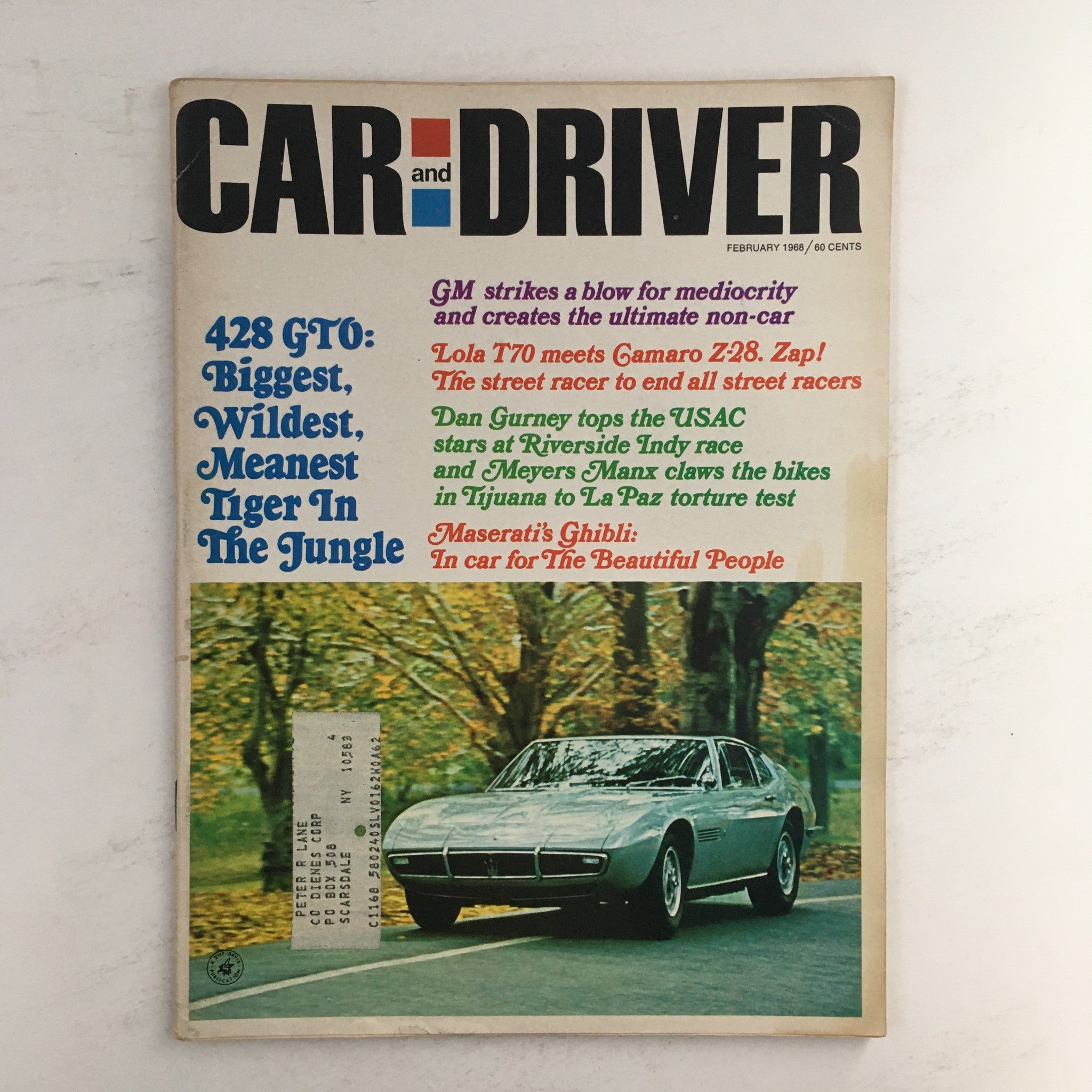 Car and Driver Magazine February 1968 Maserati's Ghibli & Dun Gurney Tops USACS