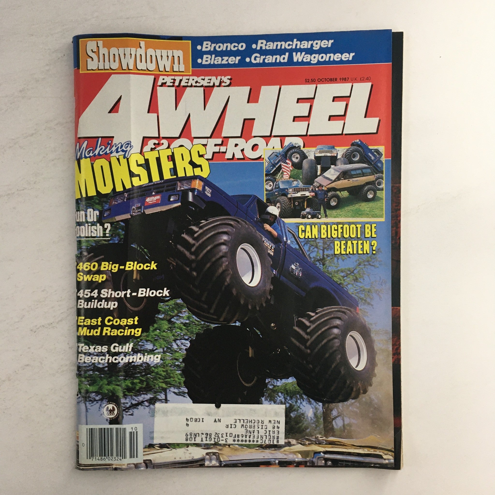 Petersen's 4 Wheel & Off-Road Magazine October 1987 cover featuring a showdown between Ramcharger and Blazer with vibrant graphics and imagery of off-road vehicles.