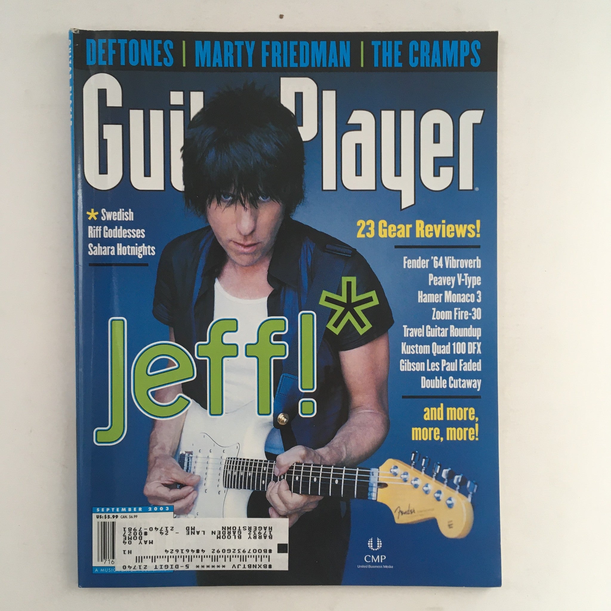 Guitar Player Magazine September 2003 Jeff Beck & Marty Friedman & The Cramps VG