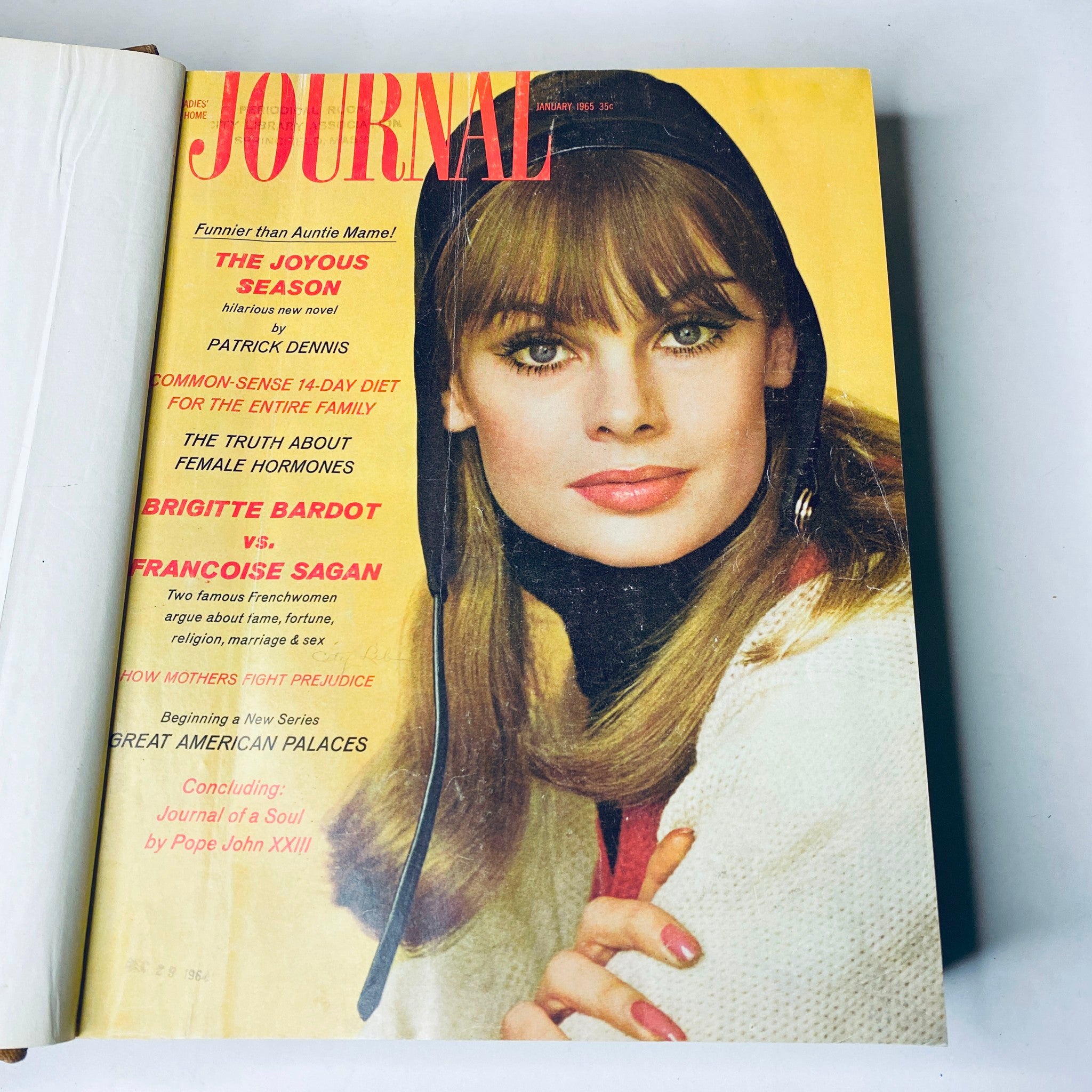 Cover of the January 1965 issue of Ladies' Home Journal, featuring a fashion model with striking eyes, representing mid-1960s culture and style.